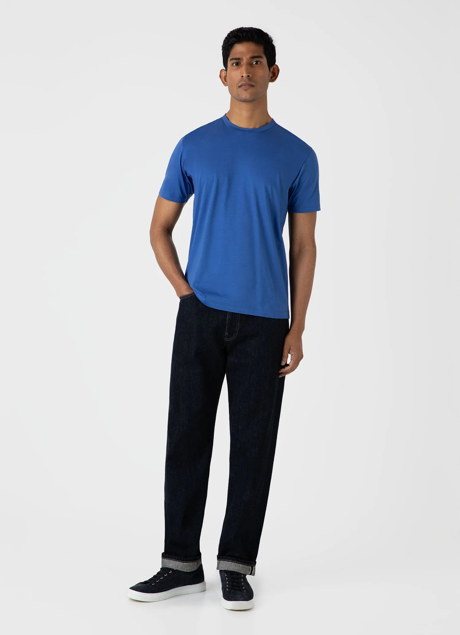 Men's Riviera Midweight T-shirt in French Blue sold by Sunspel product image thumbnail 3