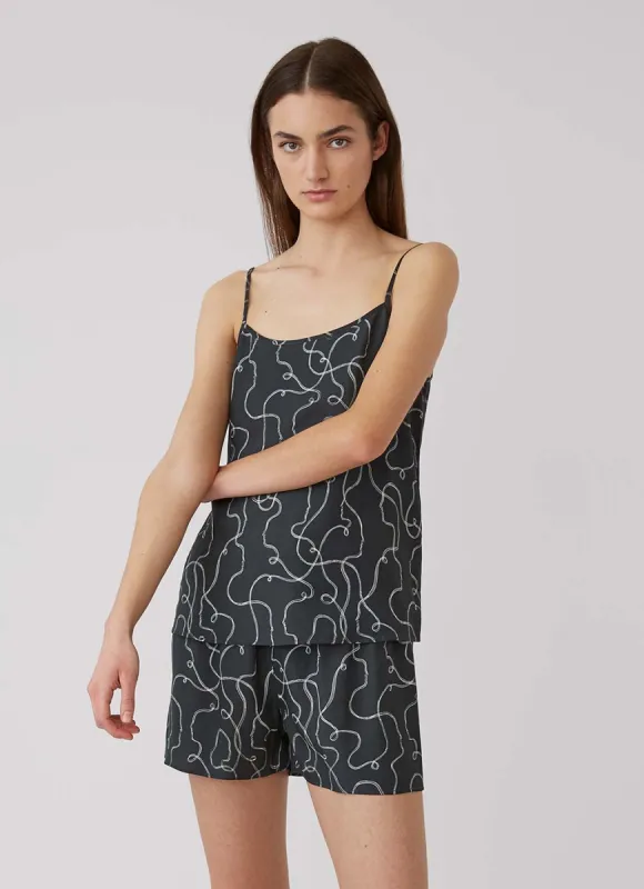 Women's Kaye Blegvad Thread Print Tencel Cami in Botiglia Green made by Sunspel