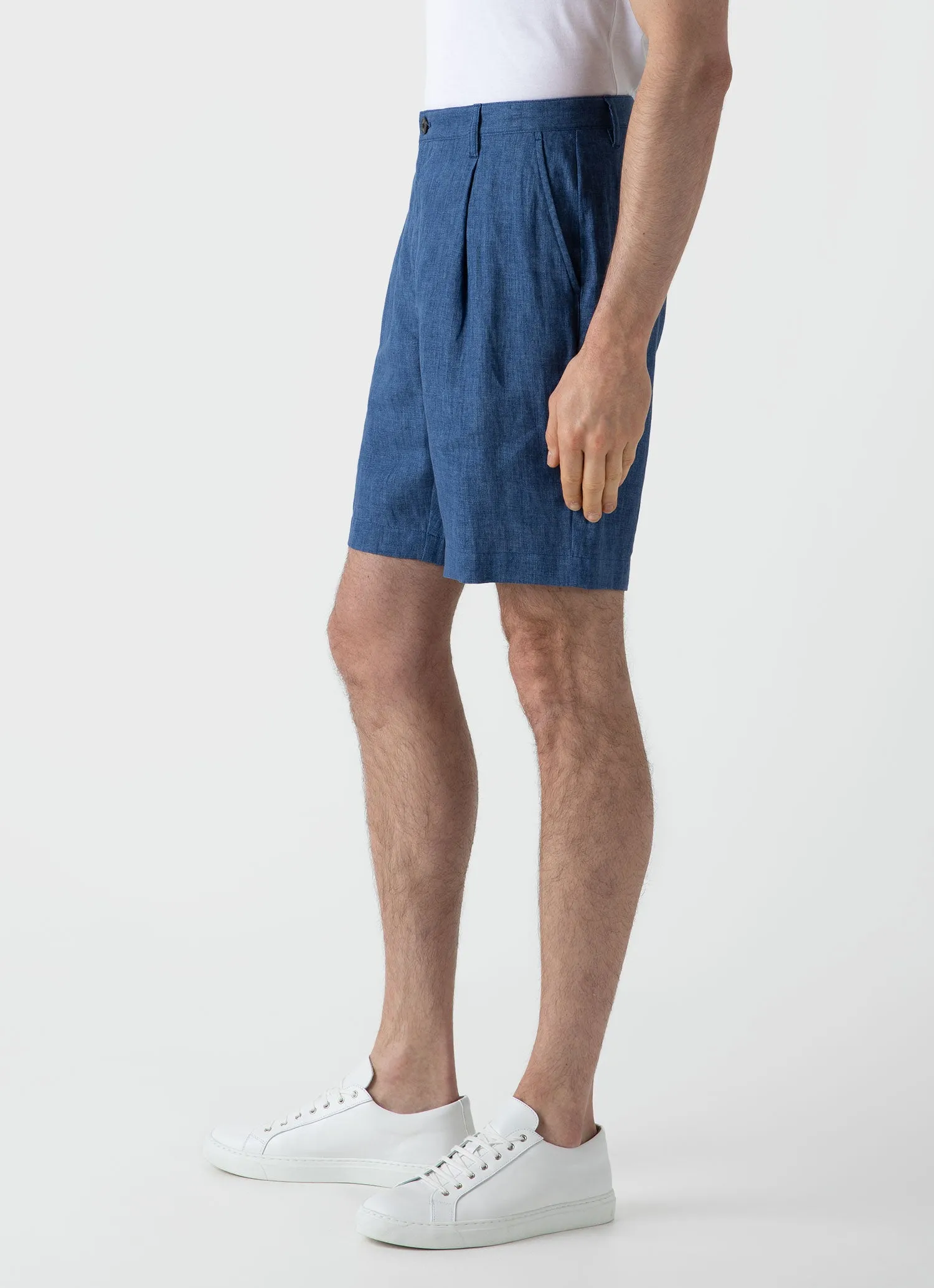 Men's Pleated Linen Short in Blue Melange sold by Sunspel product image thumbnail 5