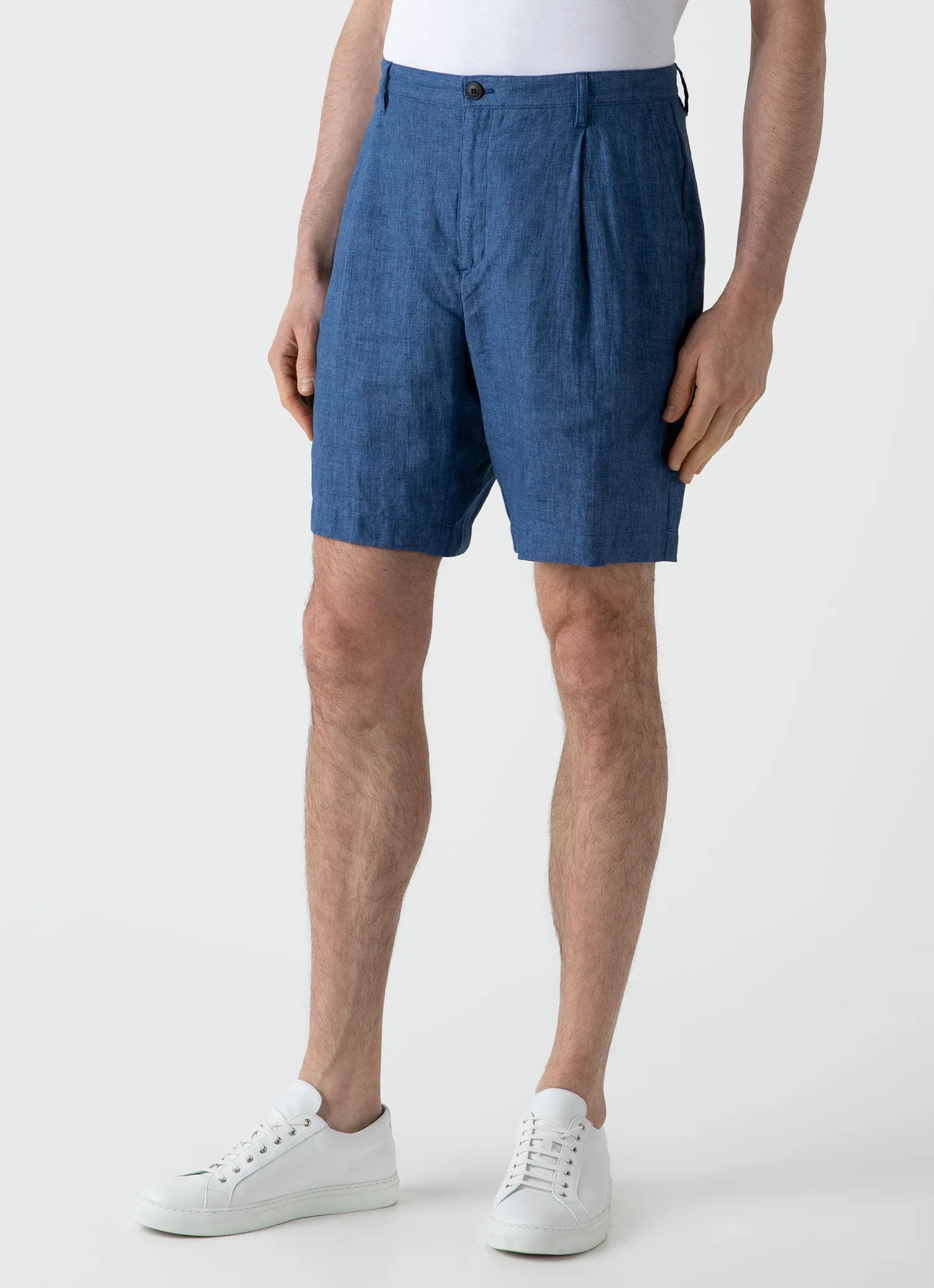 Men's Pleated Linen Short in Blue Melange sold by Sunspel product image thumbnail 3