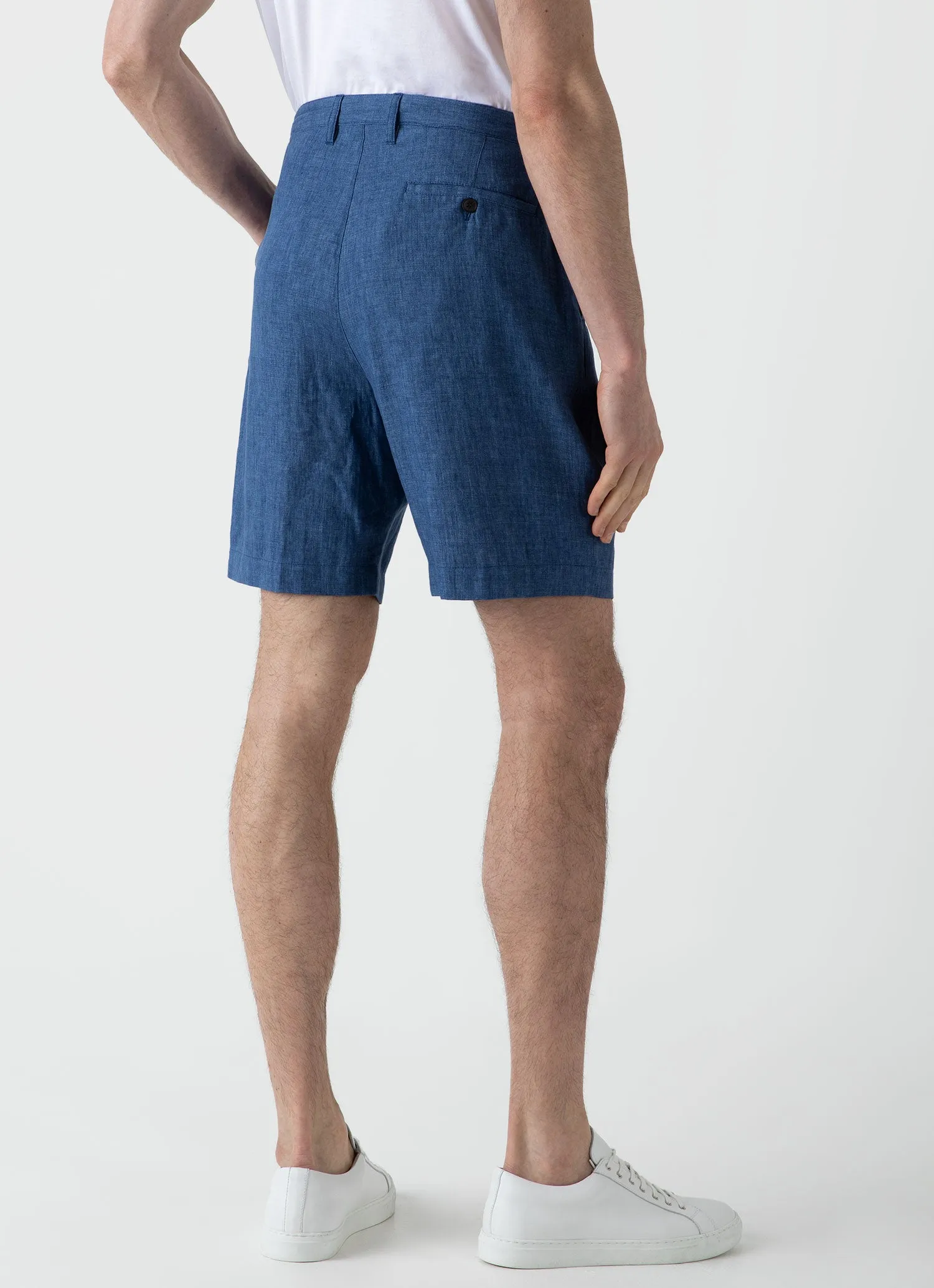 Men's Pleated Linen Short in Blue Melange sold by Sunspel product image thumbnail 4