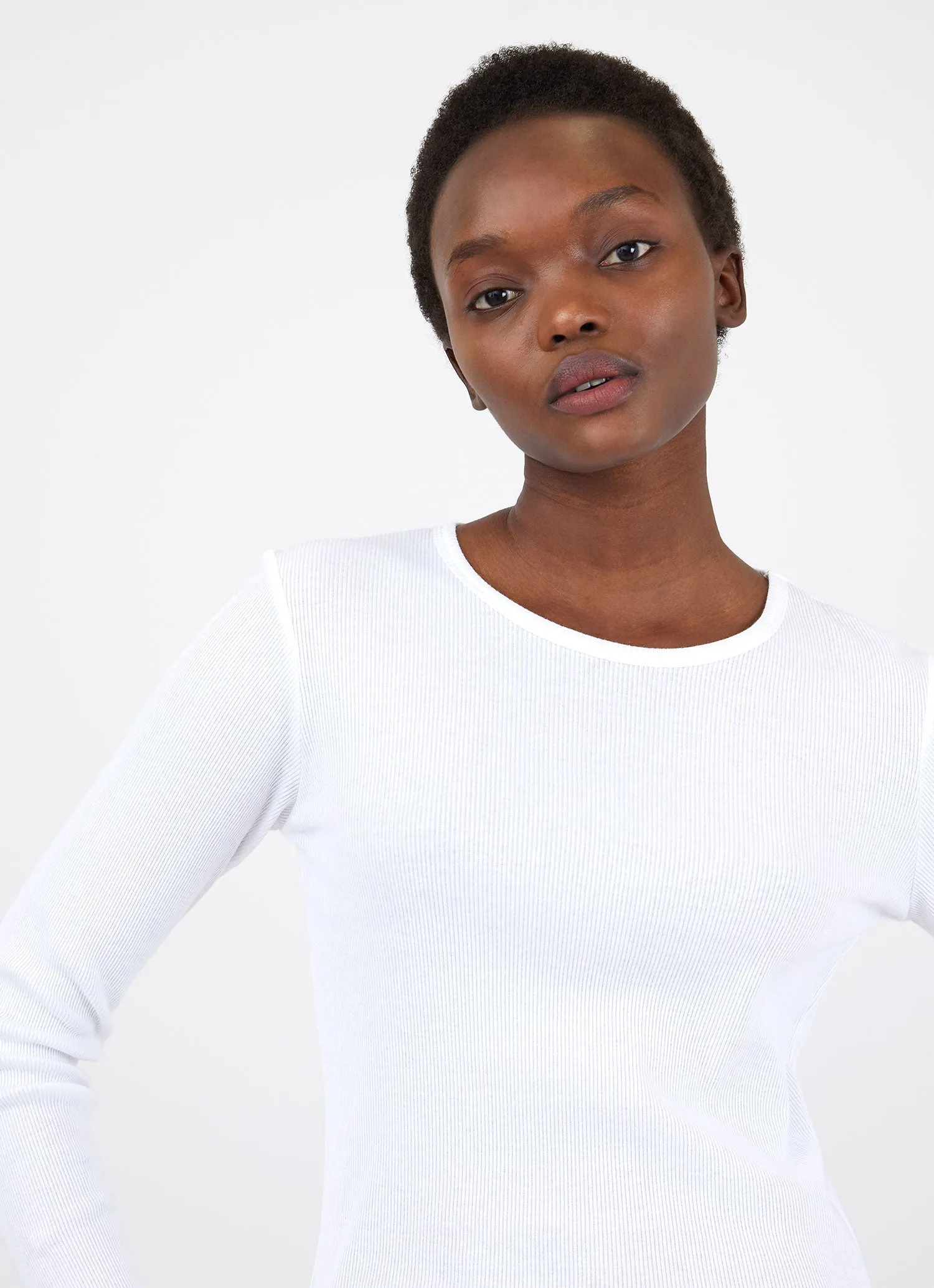 Women's Rib Long Sleeve T-shirt in White sold by Sunspel product image thumbnail 4