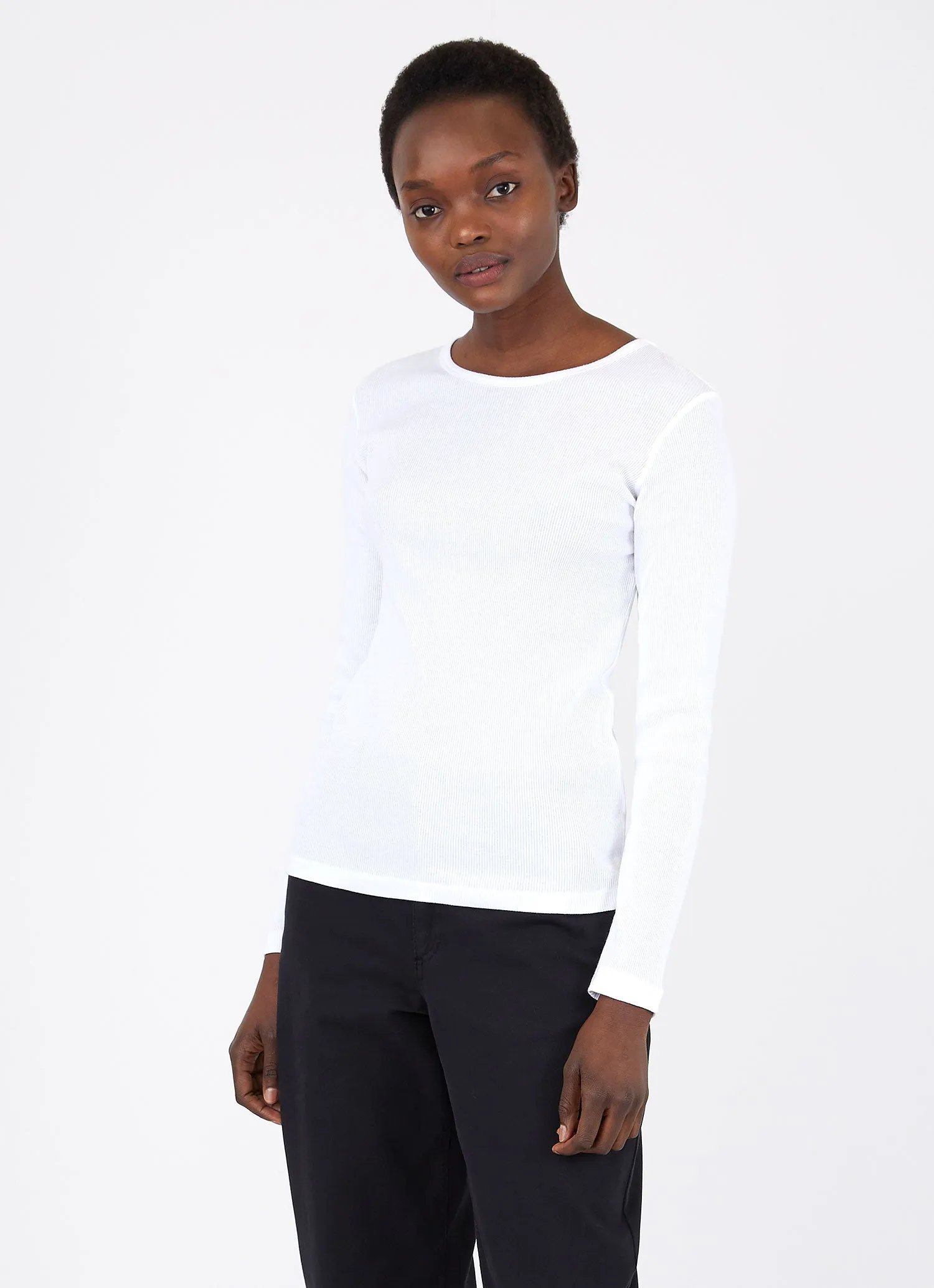 Women's Rib Long Sleeve T-shirt in White sold by Sunspel product image thumbnail 2