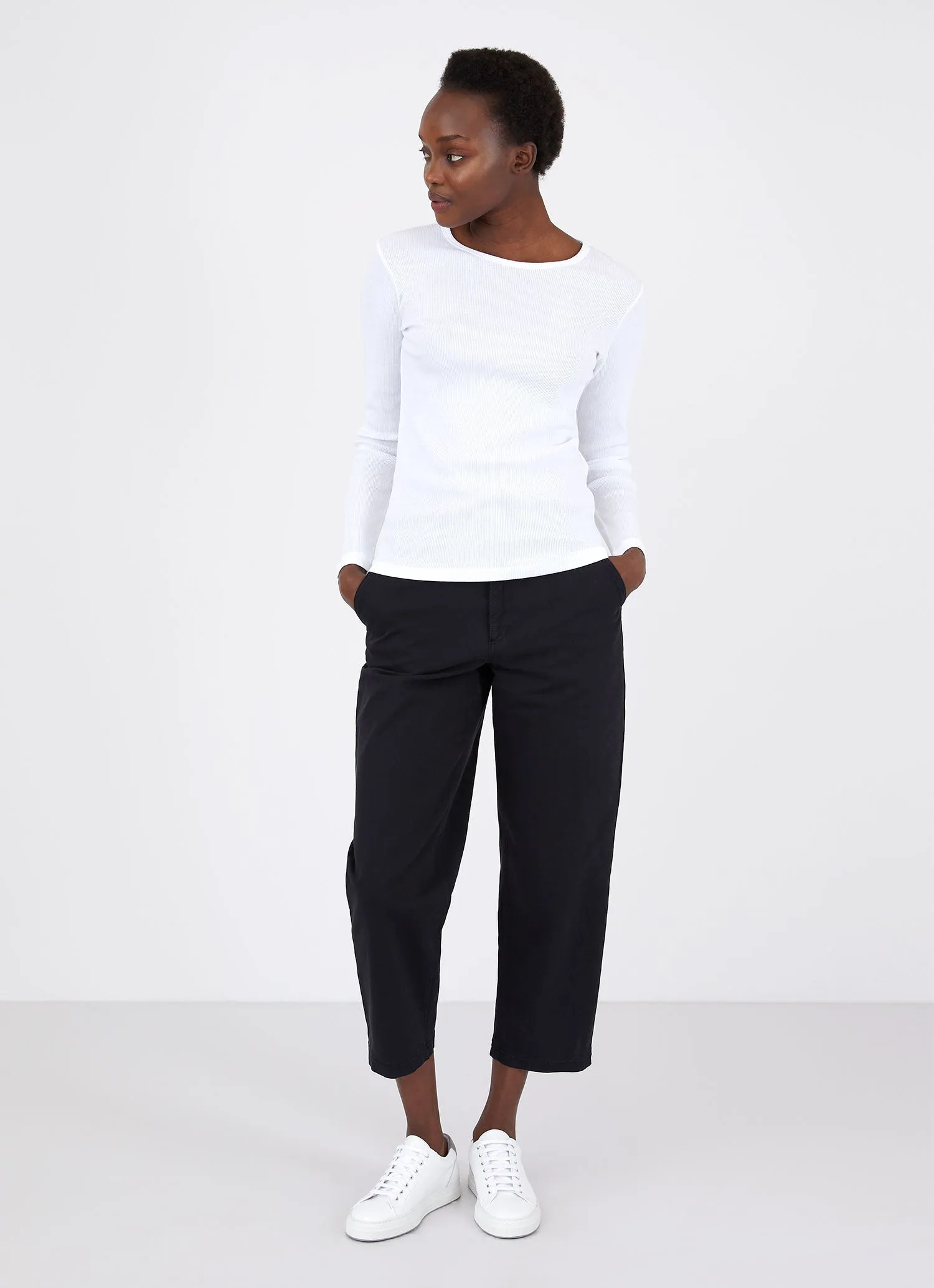 Women's Rib Long Sleeve T-shirt in White sold by Sunspel