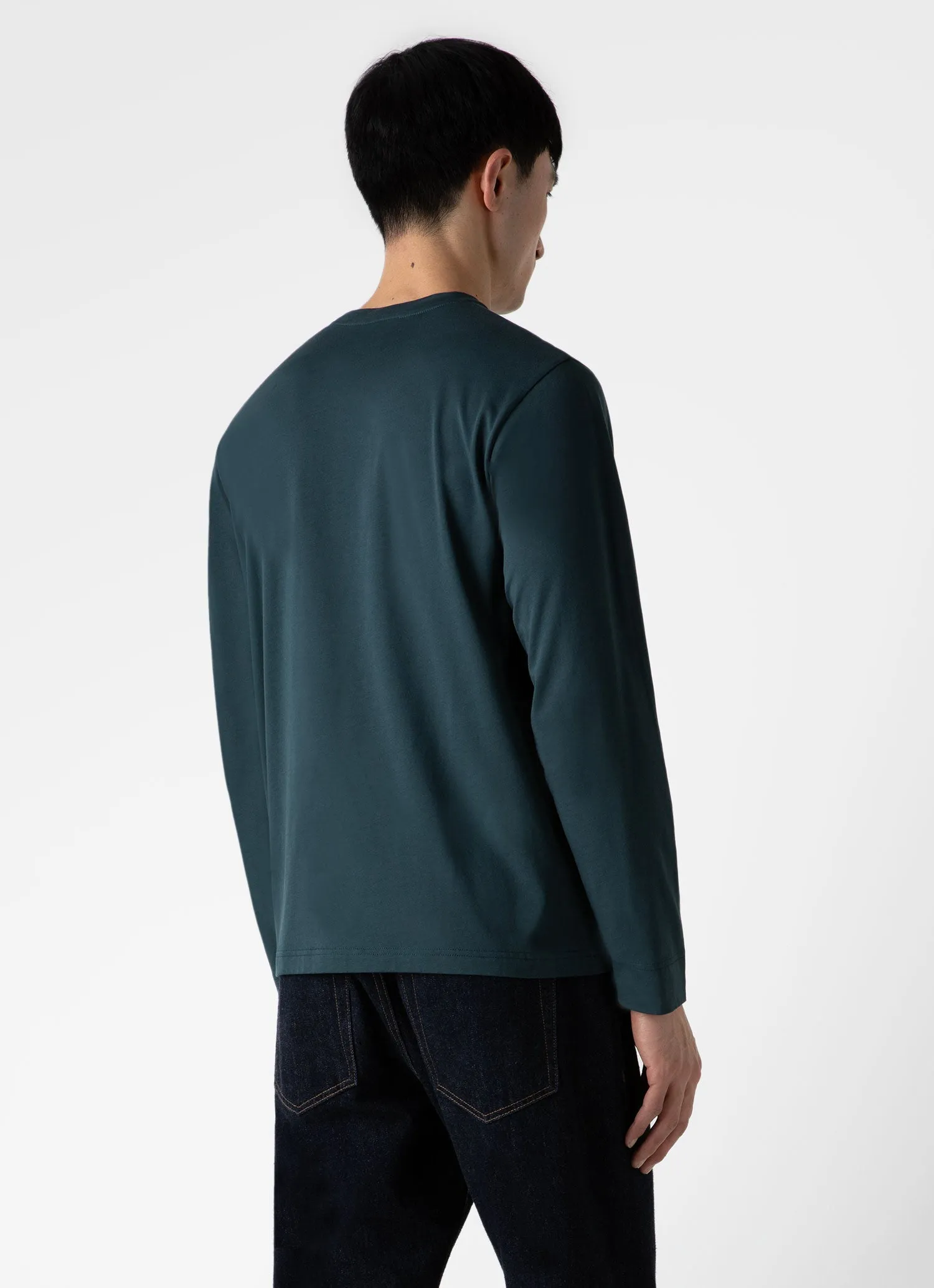 Men's Long Sleeve Riviera Midweight T-shirt in Peacock sold by Sunspel product image thumbnail 4