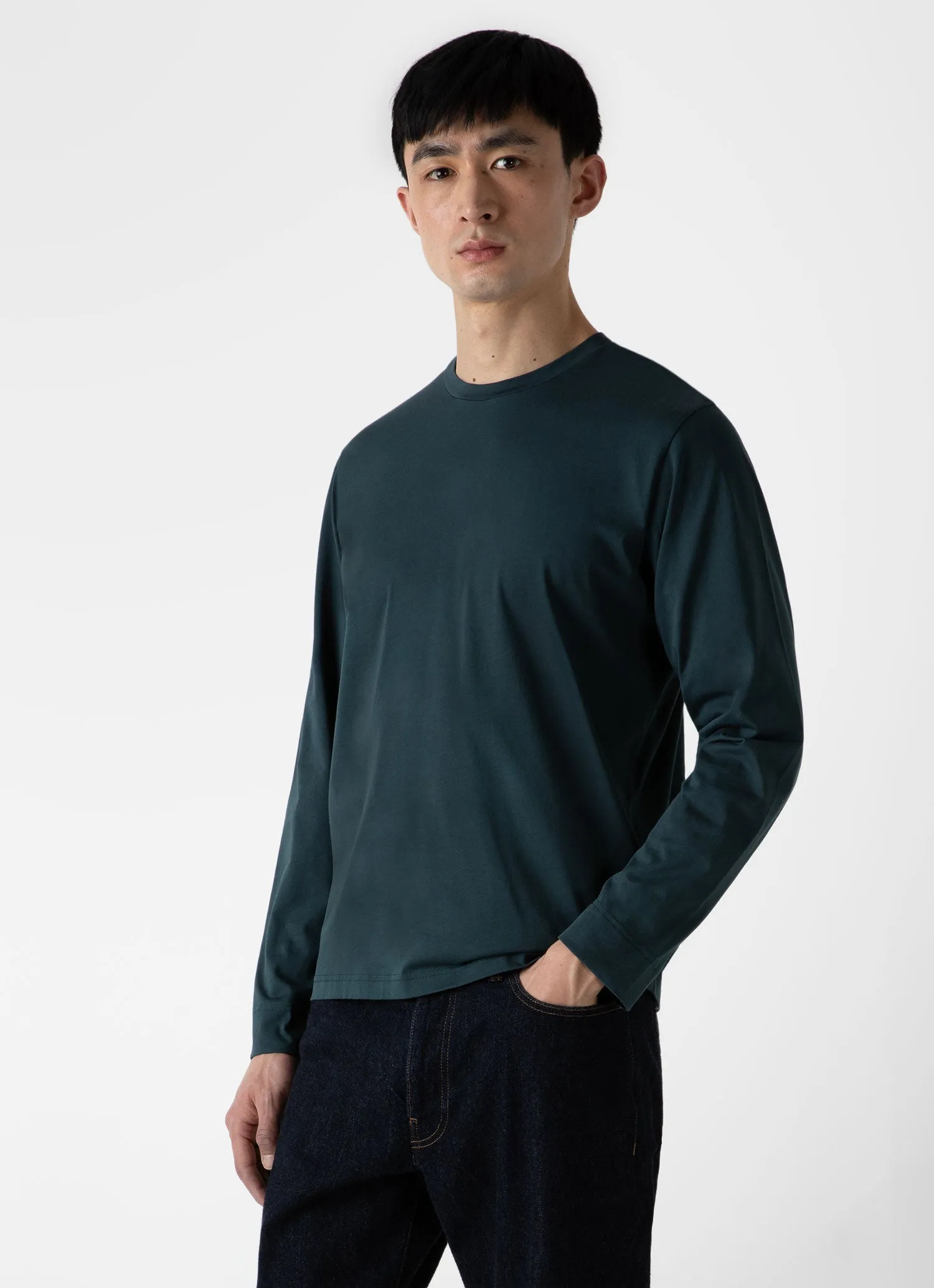 Men's Long Sleeve Riviera Midweight T-shirt in Peacock sold by Sunspel product image thumbnail 2