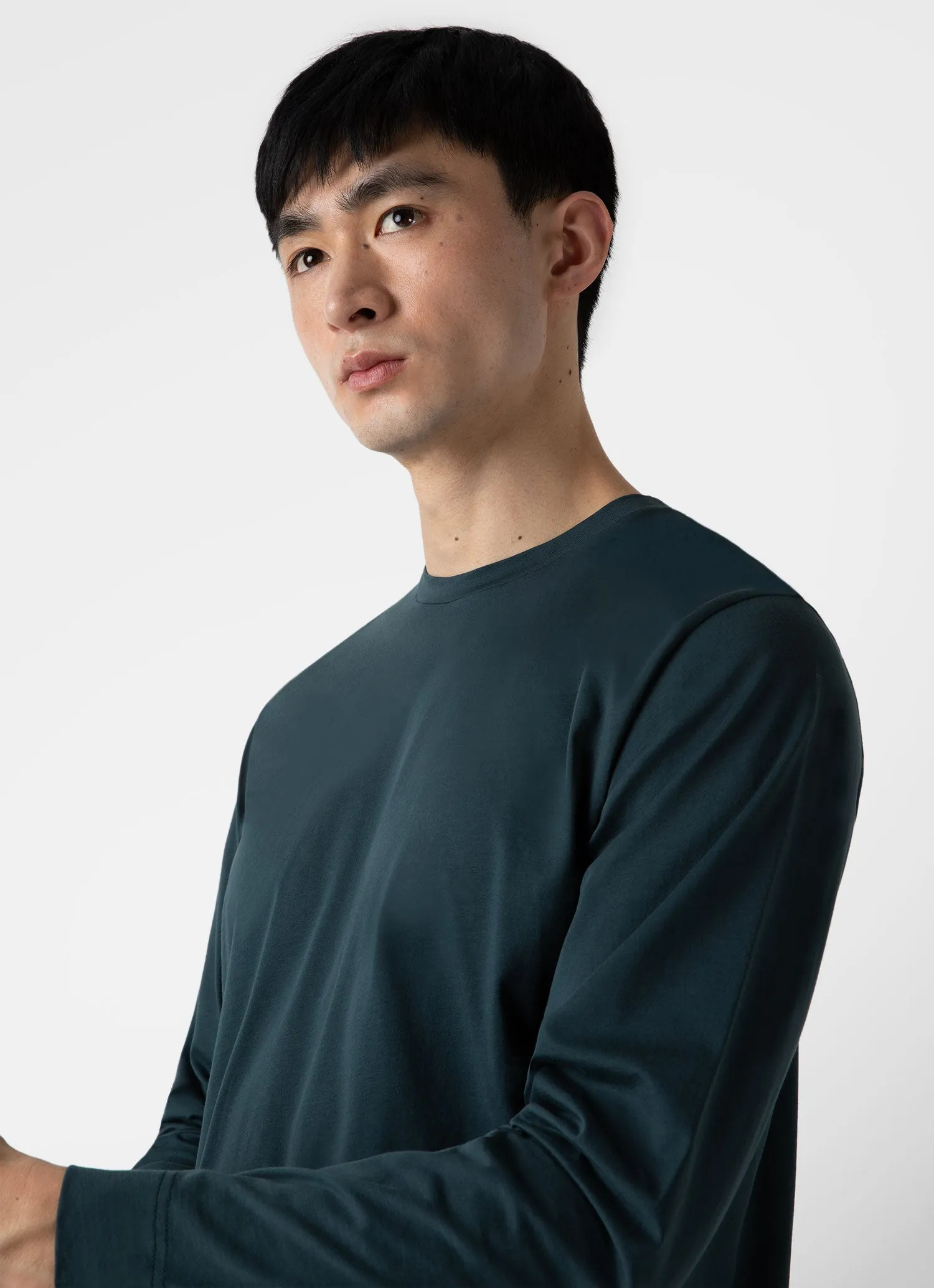 Men's Long Sleeve Riviera Midweight T-shirt in Peacock sold by Sunspel product image thumbnail 5