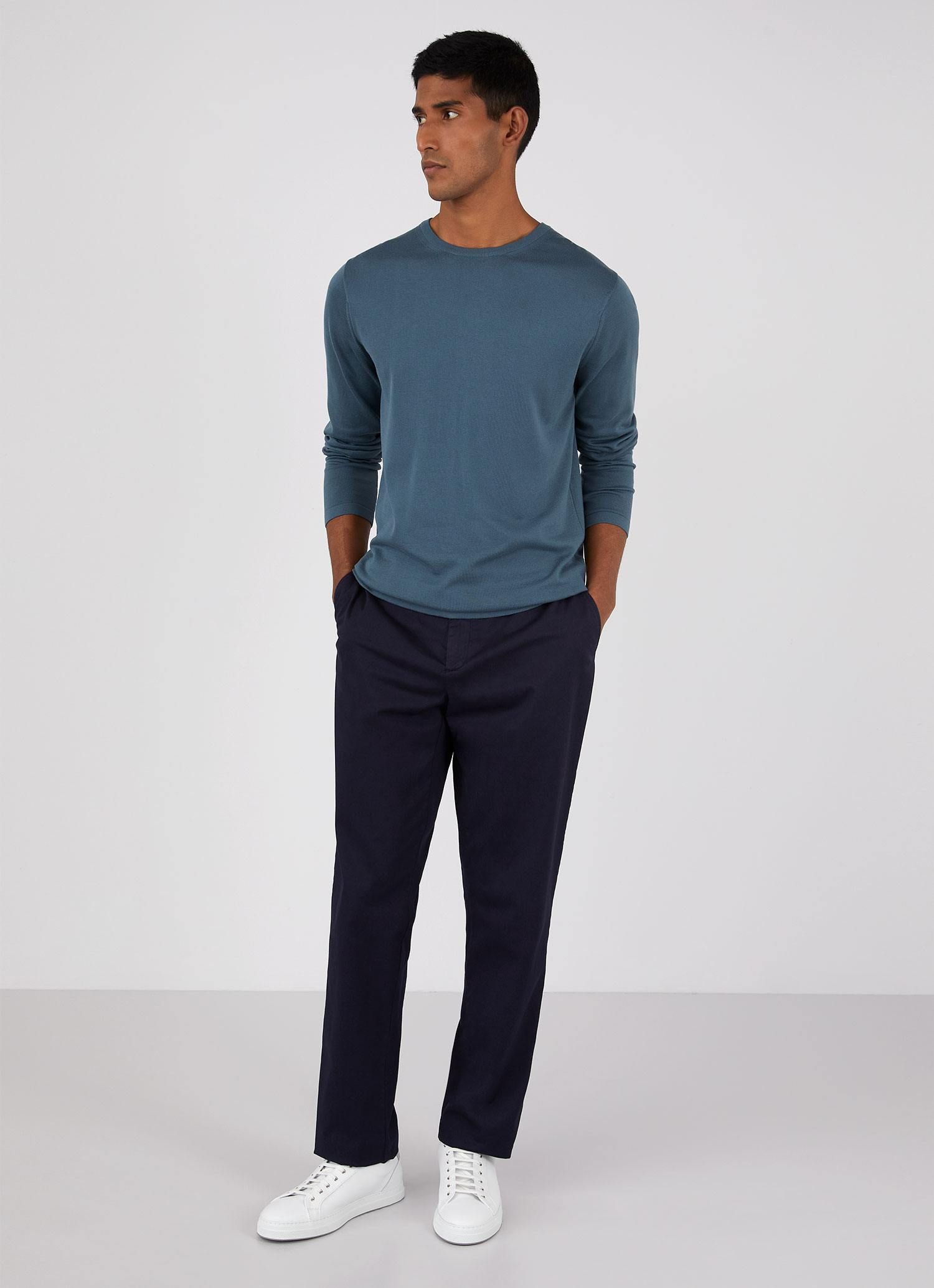 Men's Sea Island Cotton Crew Neck Jumper in Dark Petrol sold by Sunspel product image thumbnail 3