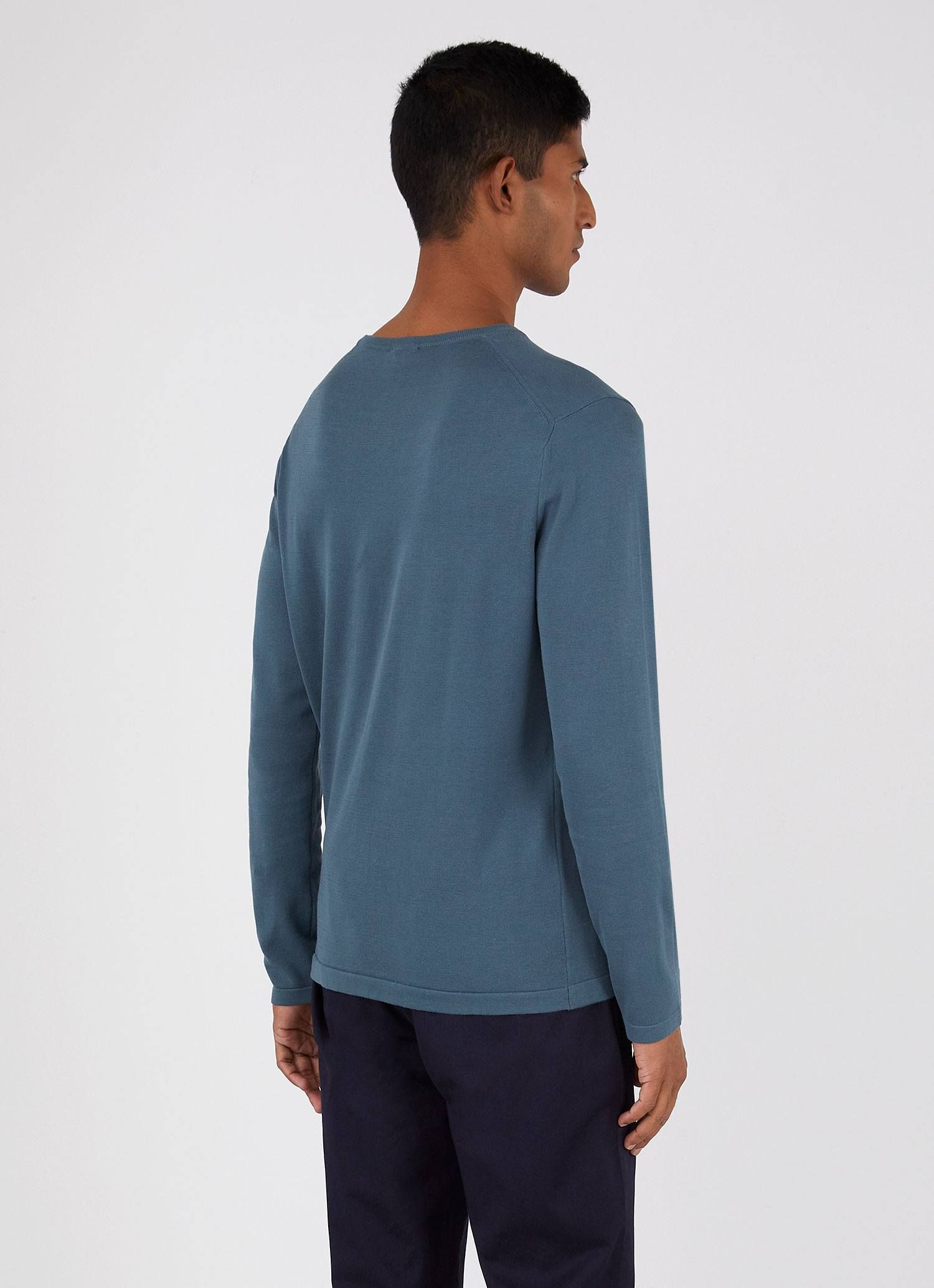Men's Sea Island Cotton Crew Neck Jumper in Dark Petrol sold by Sunspel product image thumbnail 4
