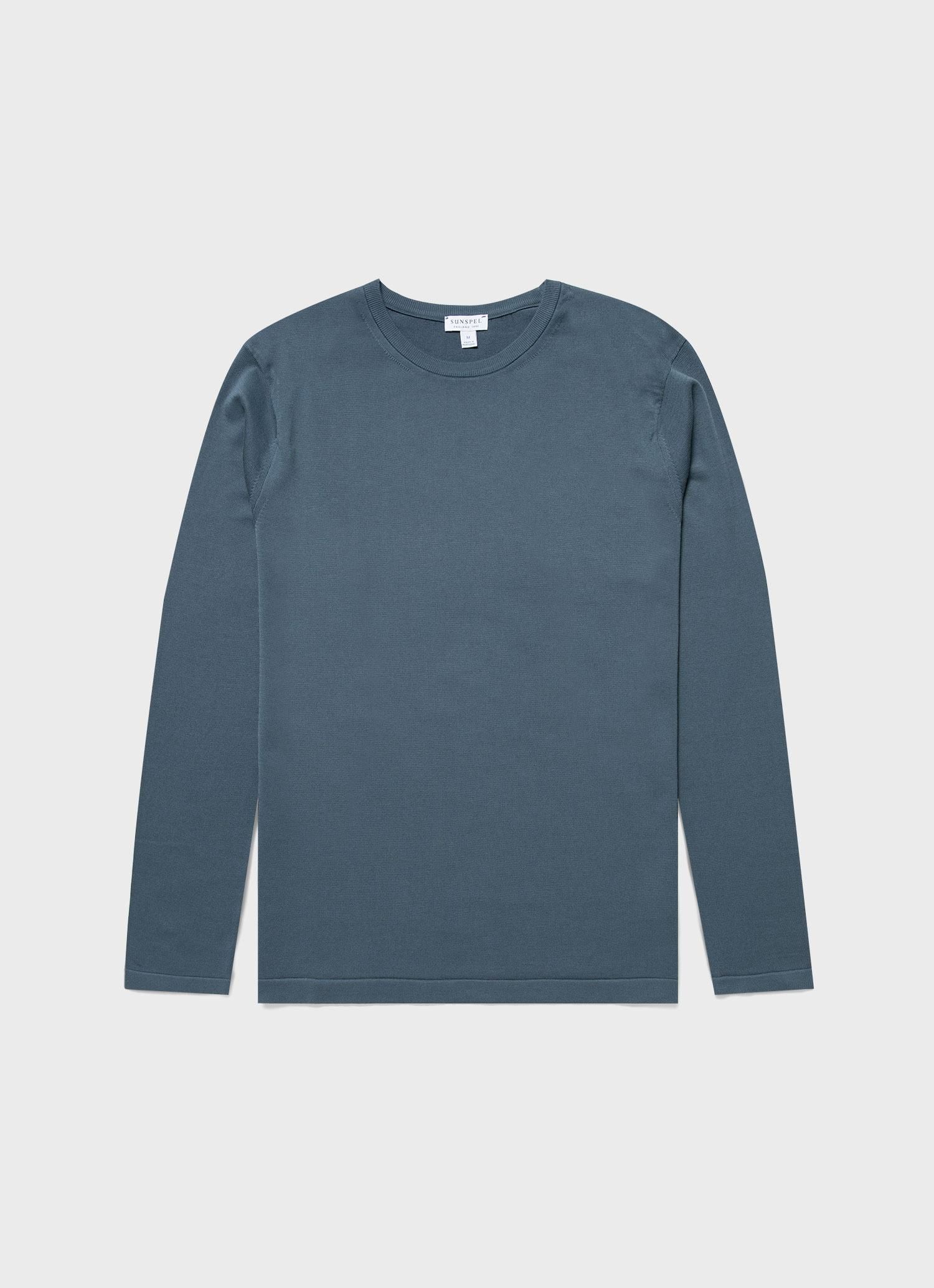 Men's Sea Island Cotton Crew Neck Jumper in Dark Petrol sold by Sunspel