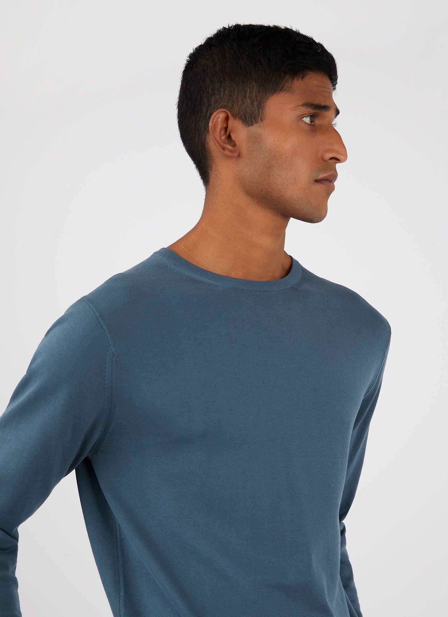 Men's Sea Island Cotton Crew Neck Jumper in Dark Petrol sold by Sunspel product image thumbnail 5