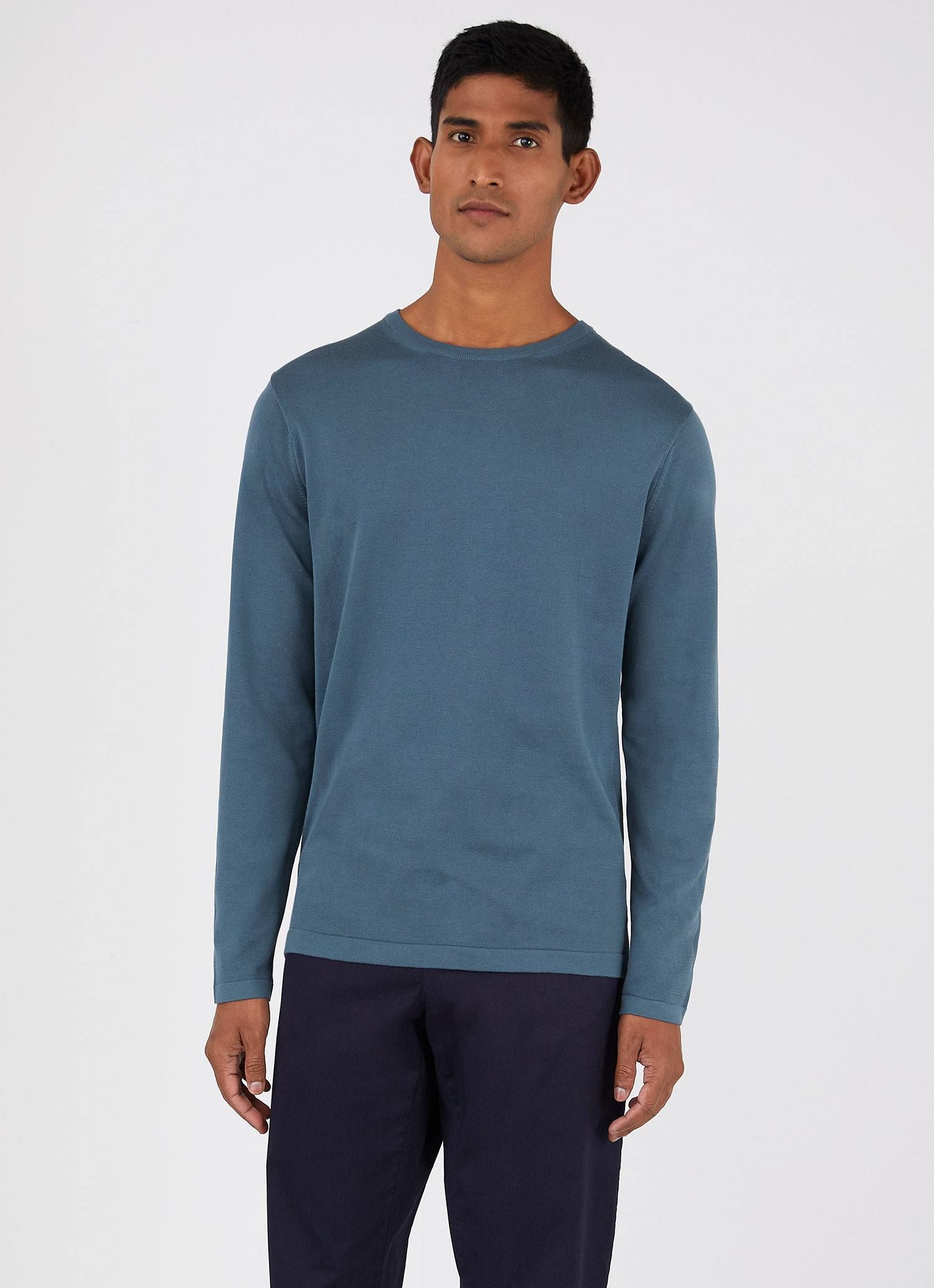 Men's Sea Island Cotton Crew Neck Jumper in Dark Petrol sold by Sunspel product image thumbnail 2