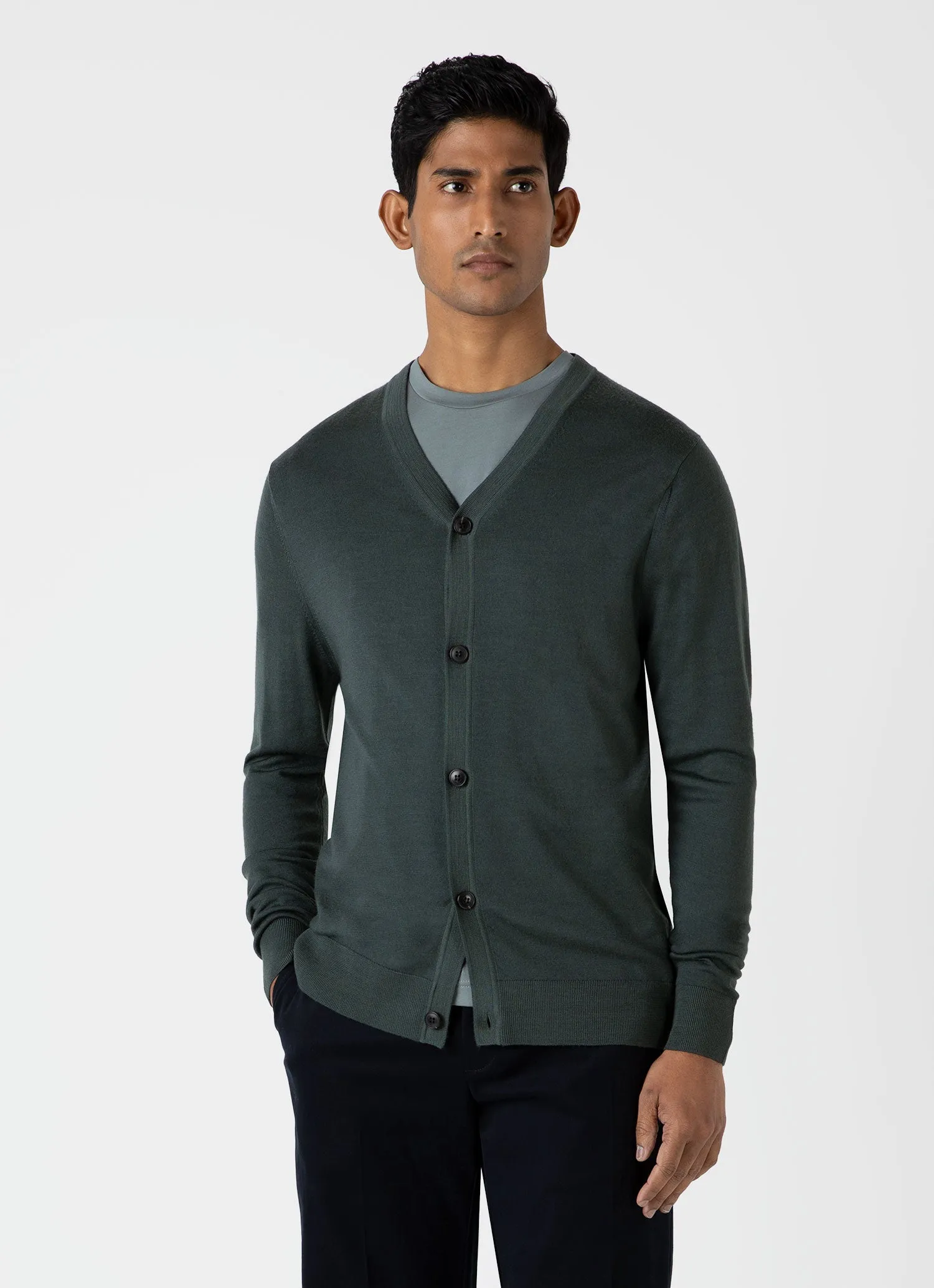Men's Extra-Fine Merino Cardigan in Drill Green sold by Sunspel product image thumbnail 2