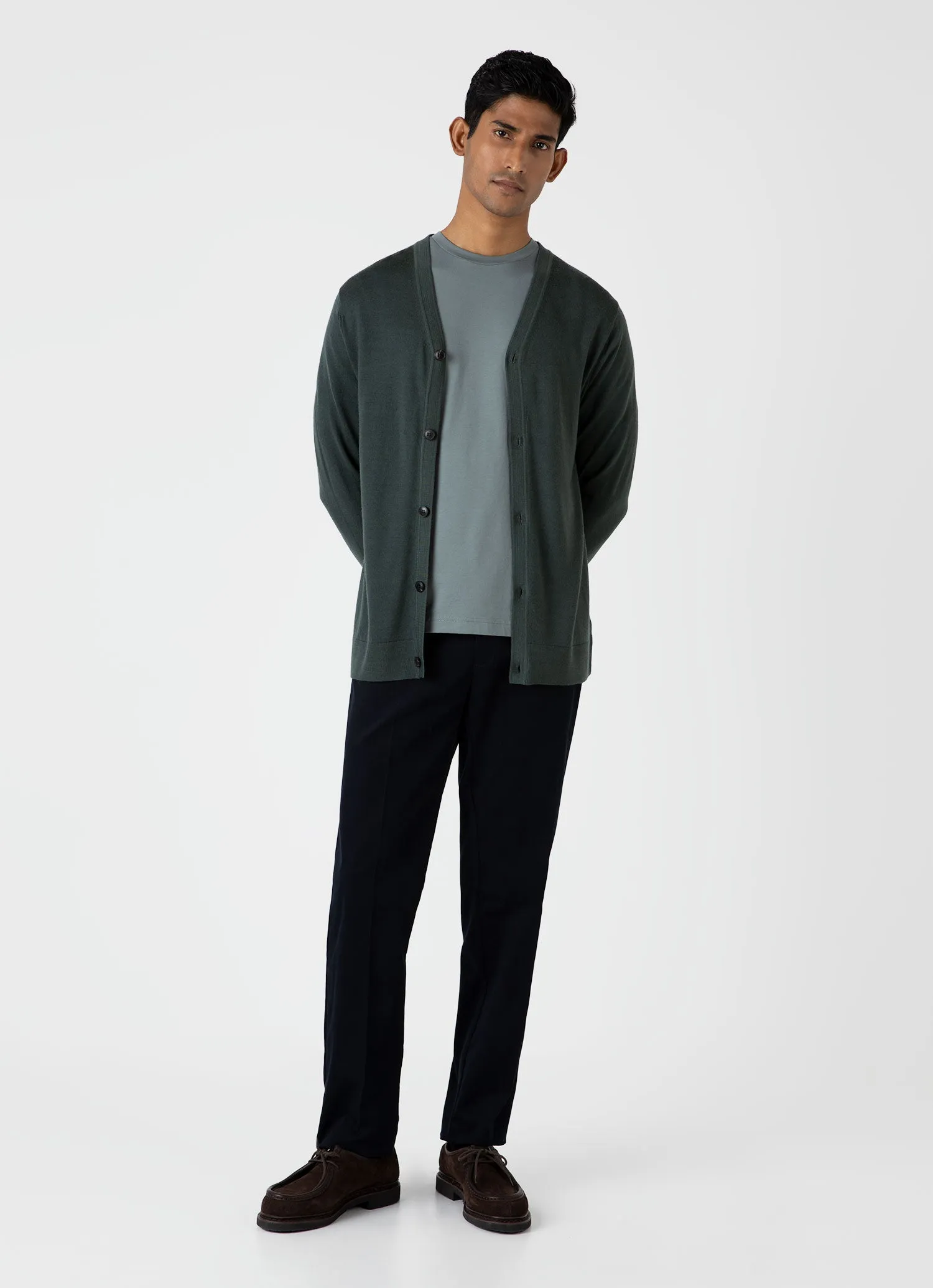 Men's Extra-Fine Merino Cardigan in Drill Green sold by Sunspel product image thumbnail 3
