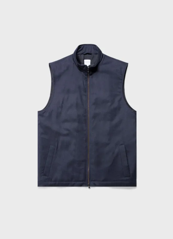 Men's Insulated Wool Gilet in Navy Melange sold by Sunspel