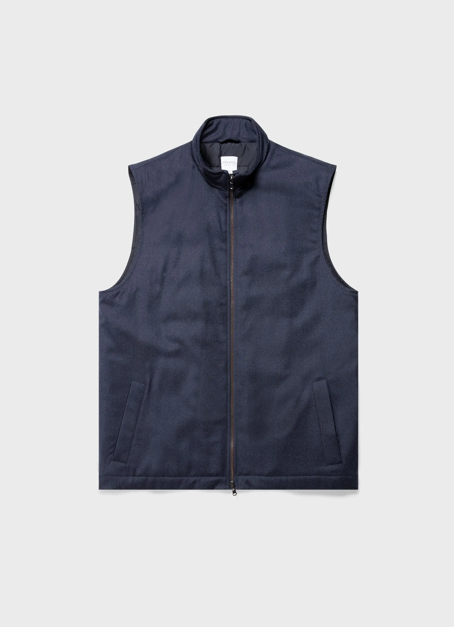 Men's Insulated Wool Gilet in Navy Melange sold by Sunspel