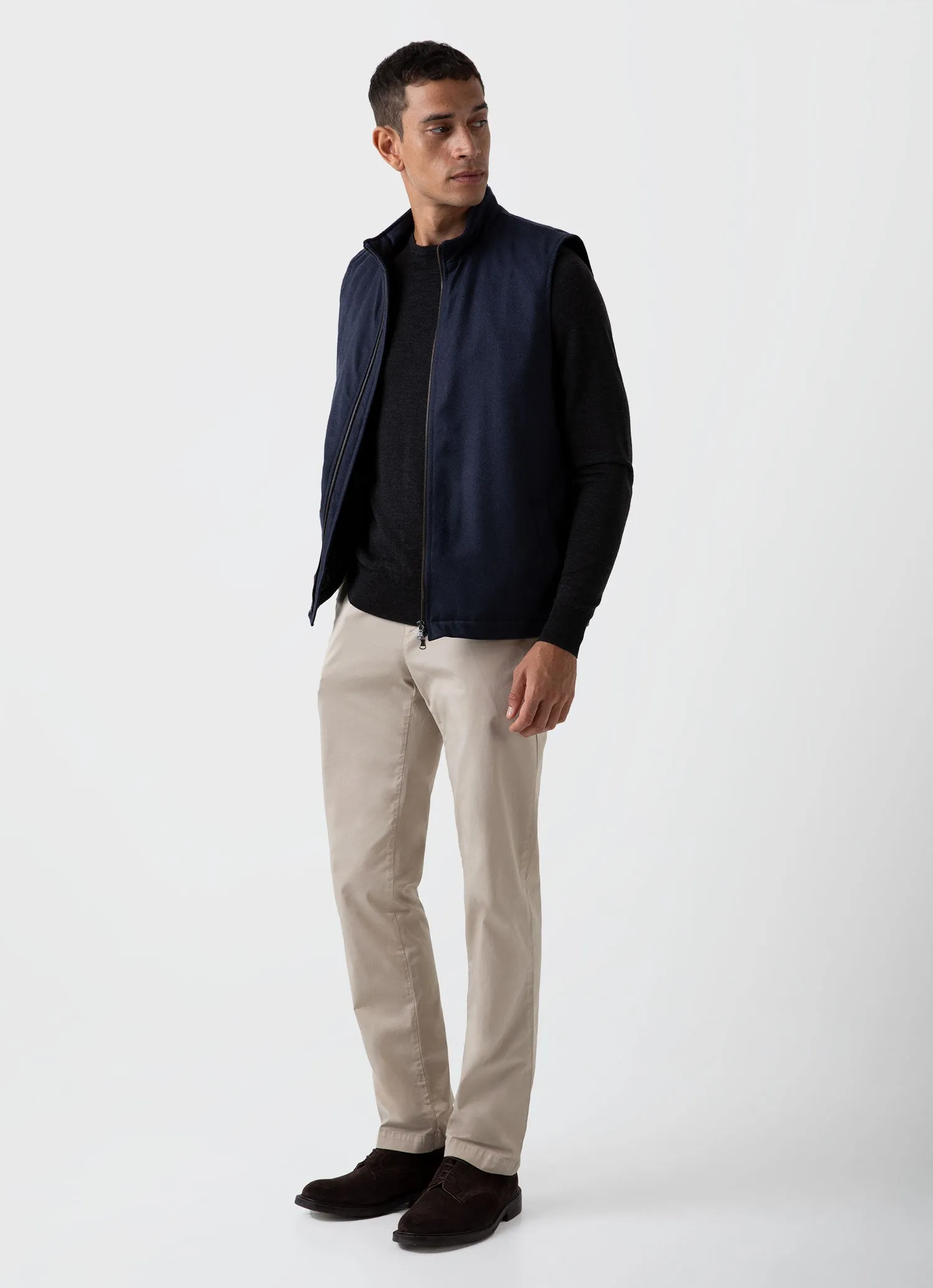 Men's Insulated Wool Gilet in Navy Melange sold by Sunspel product image thumbnail 3