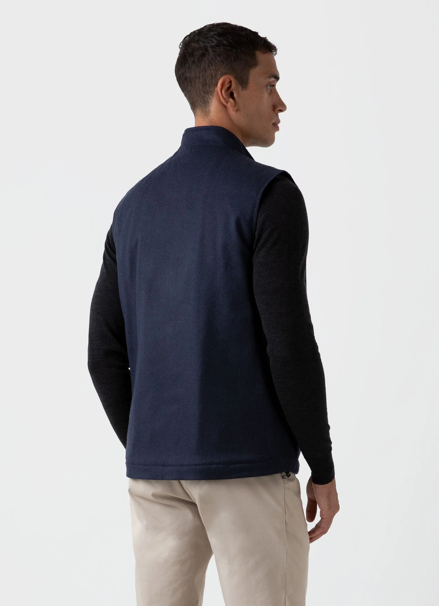 Men's Insulated Wool Gilet in Navy Melange sold by Sunspel product image thumbnail 4