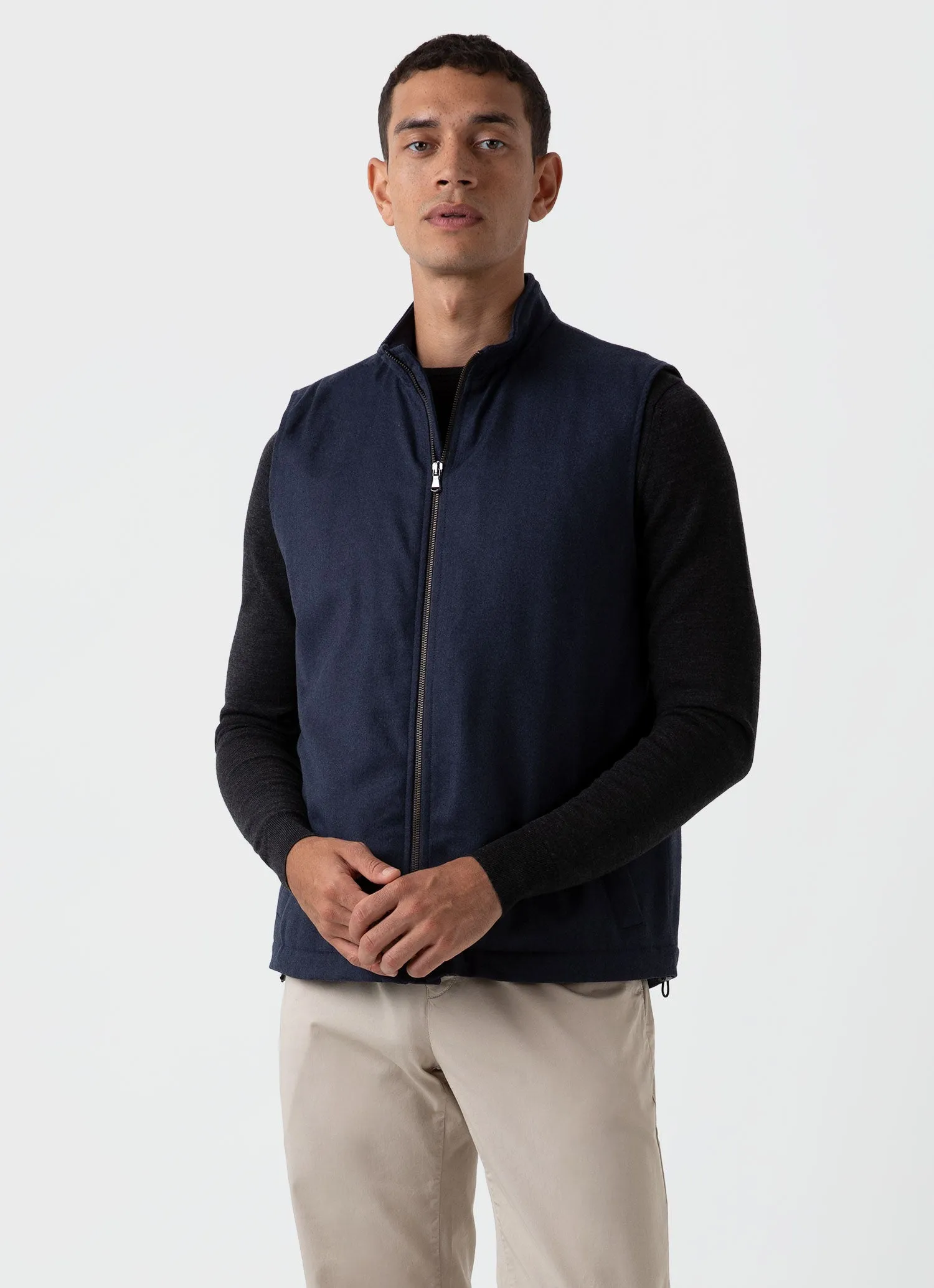 Men's Insulated Wool Gilet in Navy Melange sold by Sunspel product image thumbnail 2