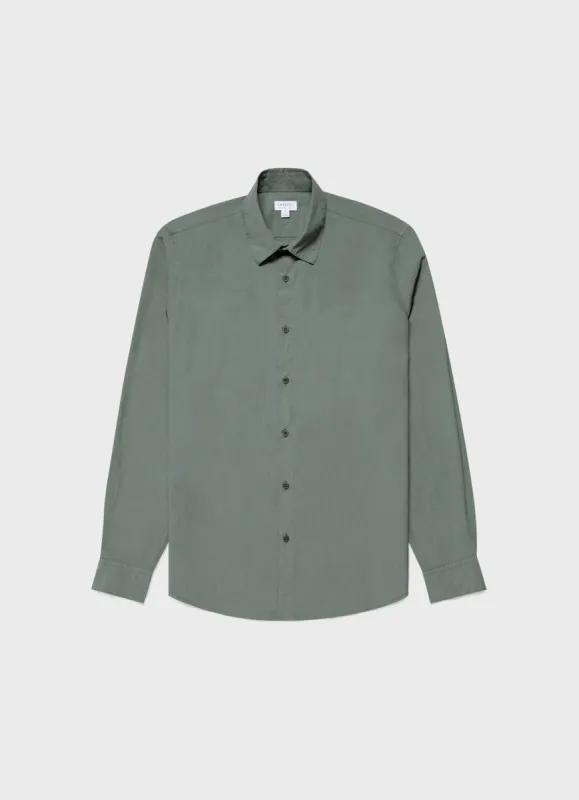 Men's Lightweight Poplin Shirt in Seaweed sold by Sunspel