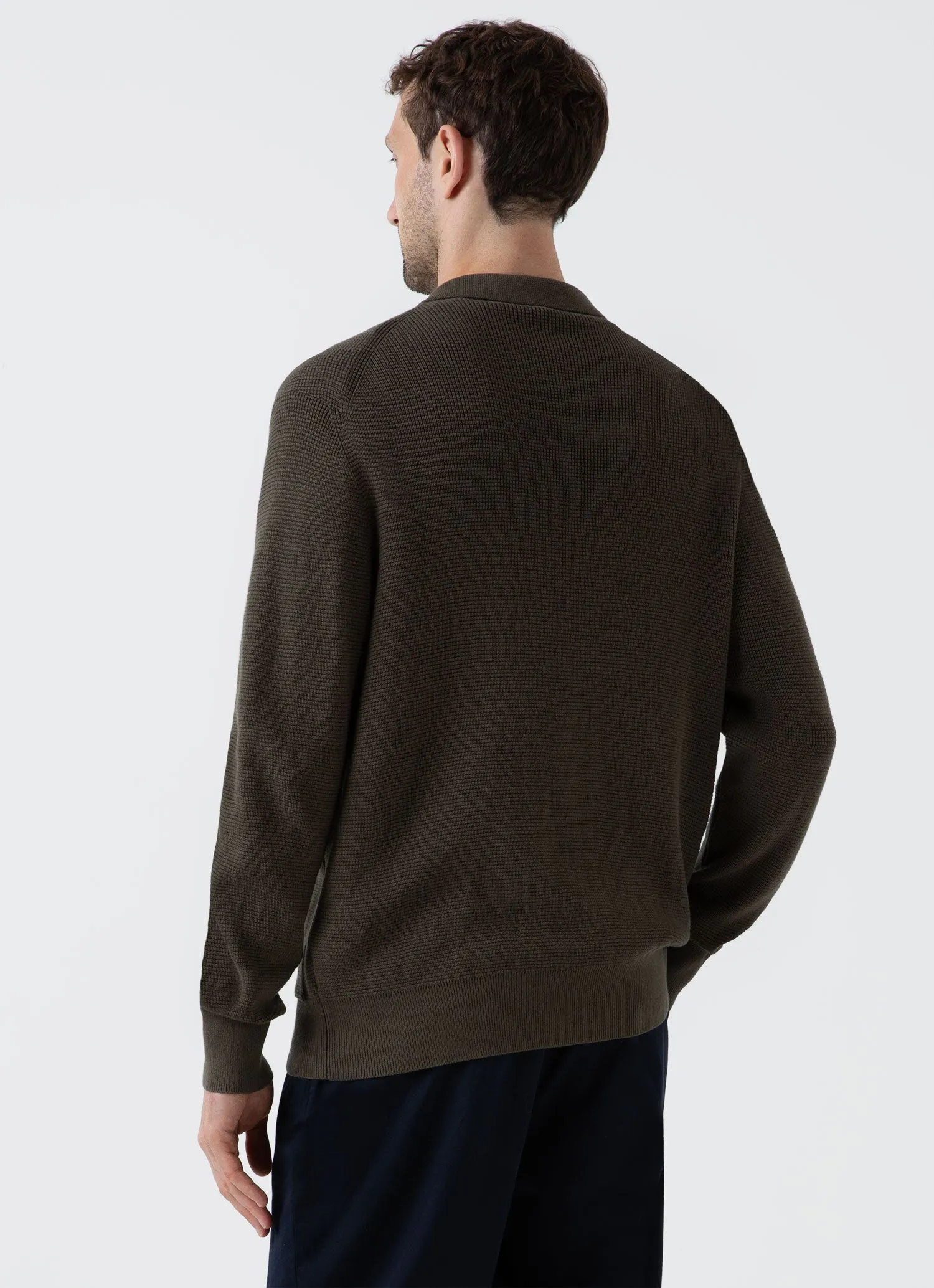 Men's Waffle Stitch Jacket in Khaki sold by Sunspel product image thumbnail 5