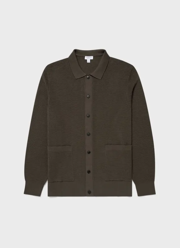 Men's Waffle Stitch Jacket in Khaki sold by Sunspel