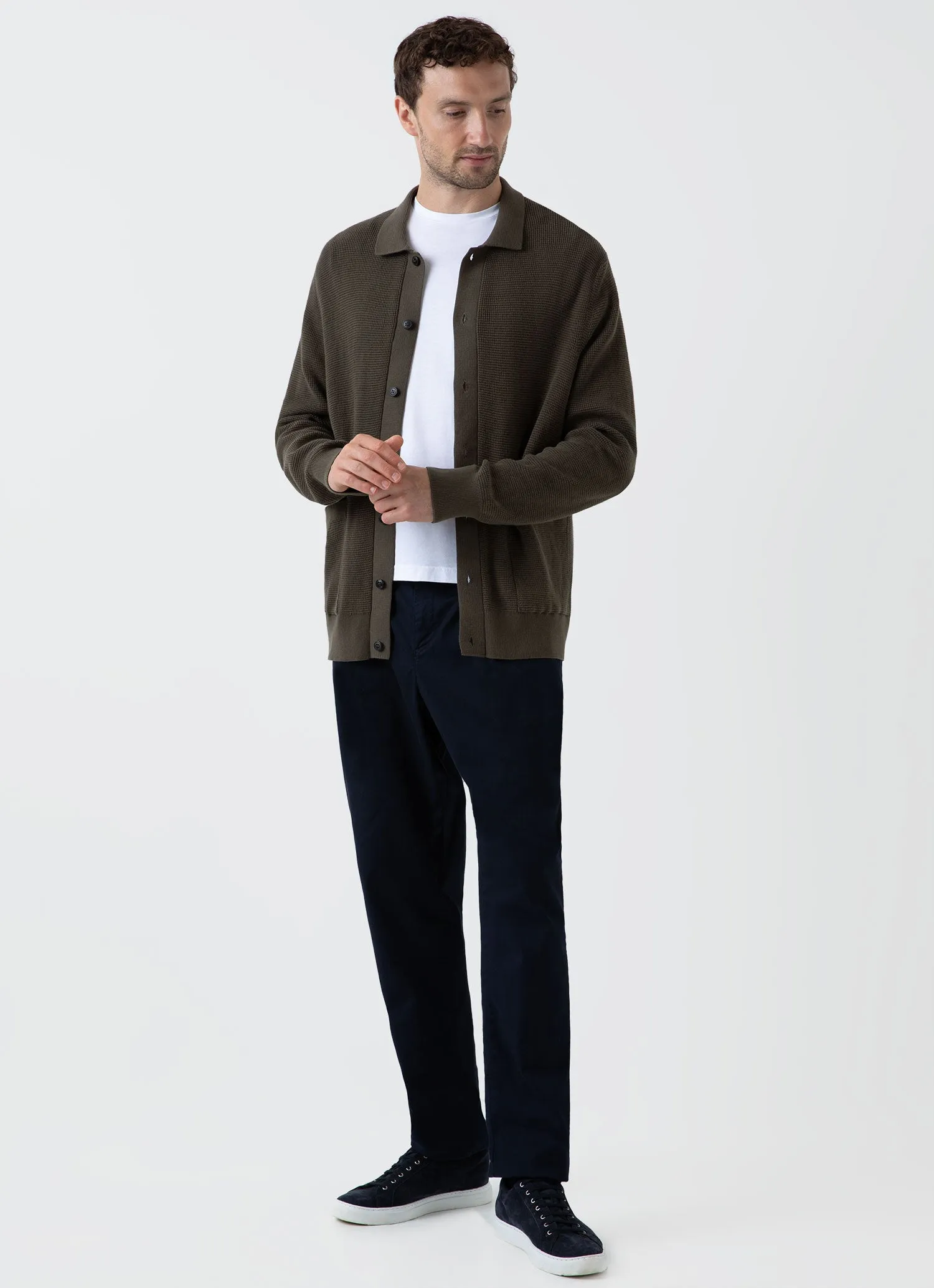 Men's Waffle Stitch Jacket in Khaki sold by Sunspel product image thumbnail 3