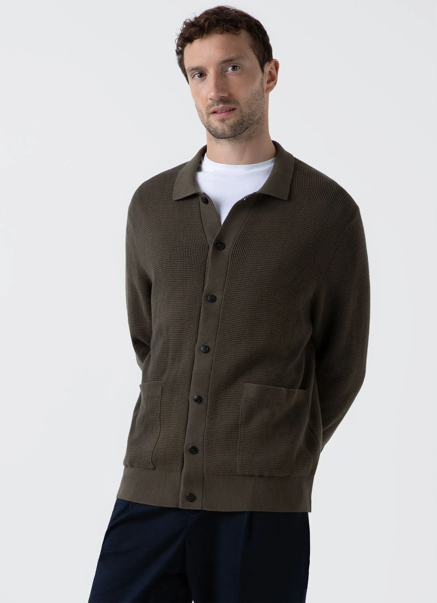 Men's Waffle Stitch Jacket in Khaki sold by Sunspel product image thumbnail 2