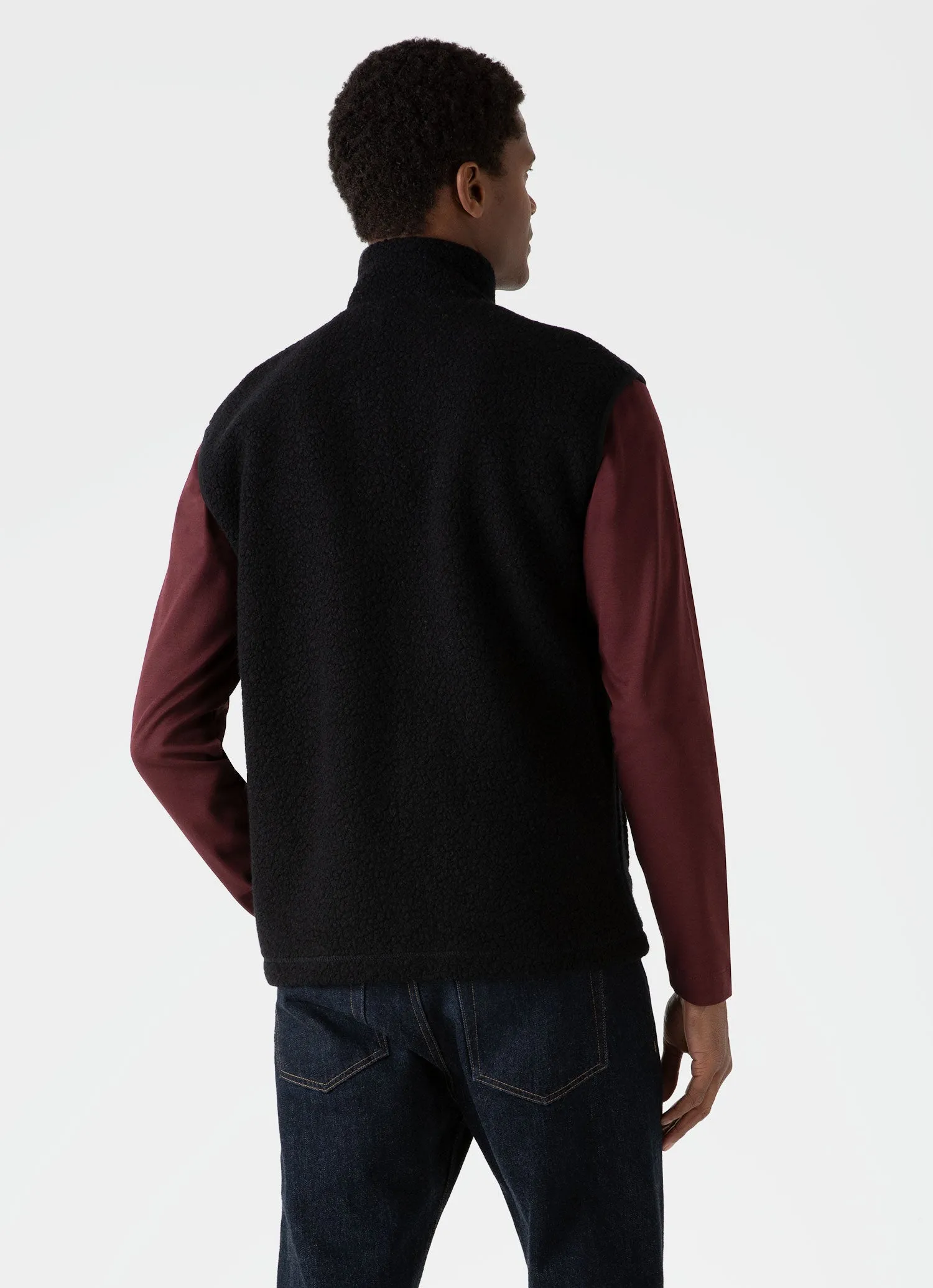 Men's Wool Fleece Gilet in Black sold by Sunspel product image thumbnail 4