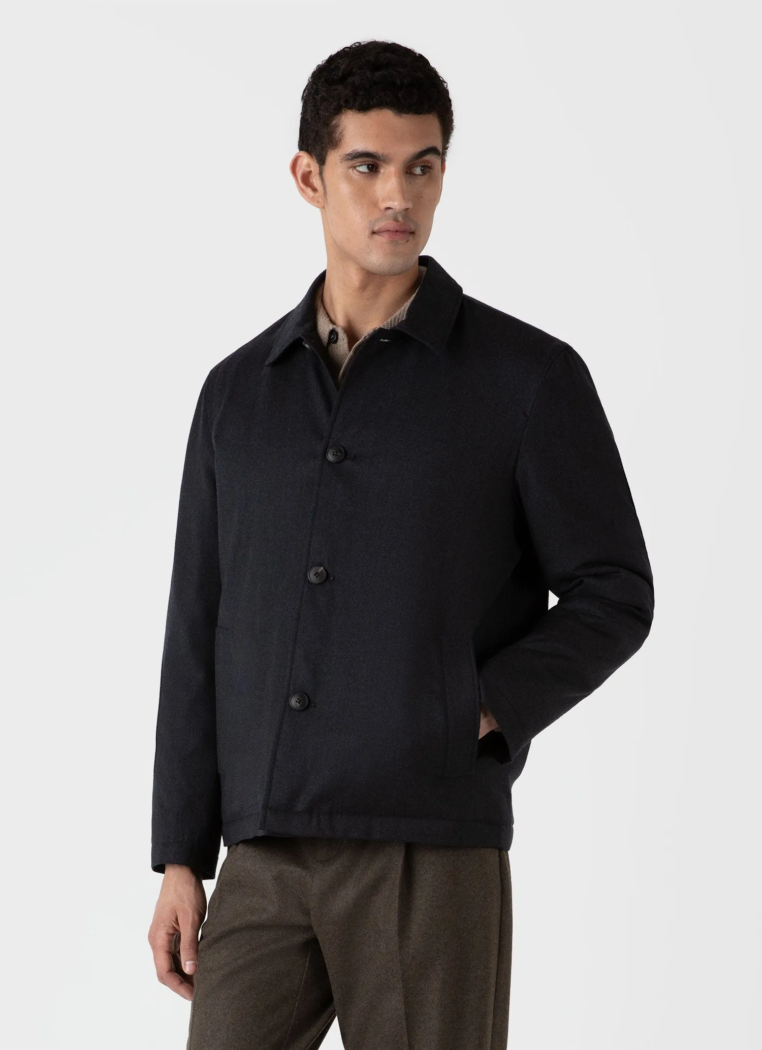 Men's Insulated Wool Jacket in Charcoal Melange sold by Sunspel product image thumbnail 2
