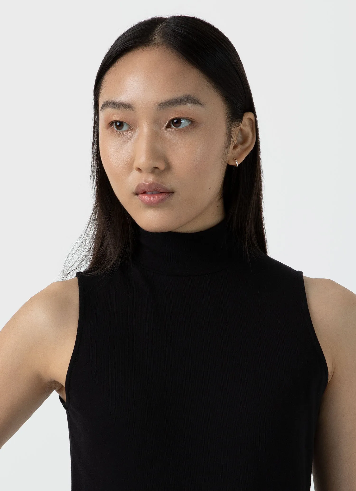 Women's Sleeveless High Neck Top in Black sold by Sunspel
