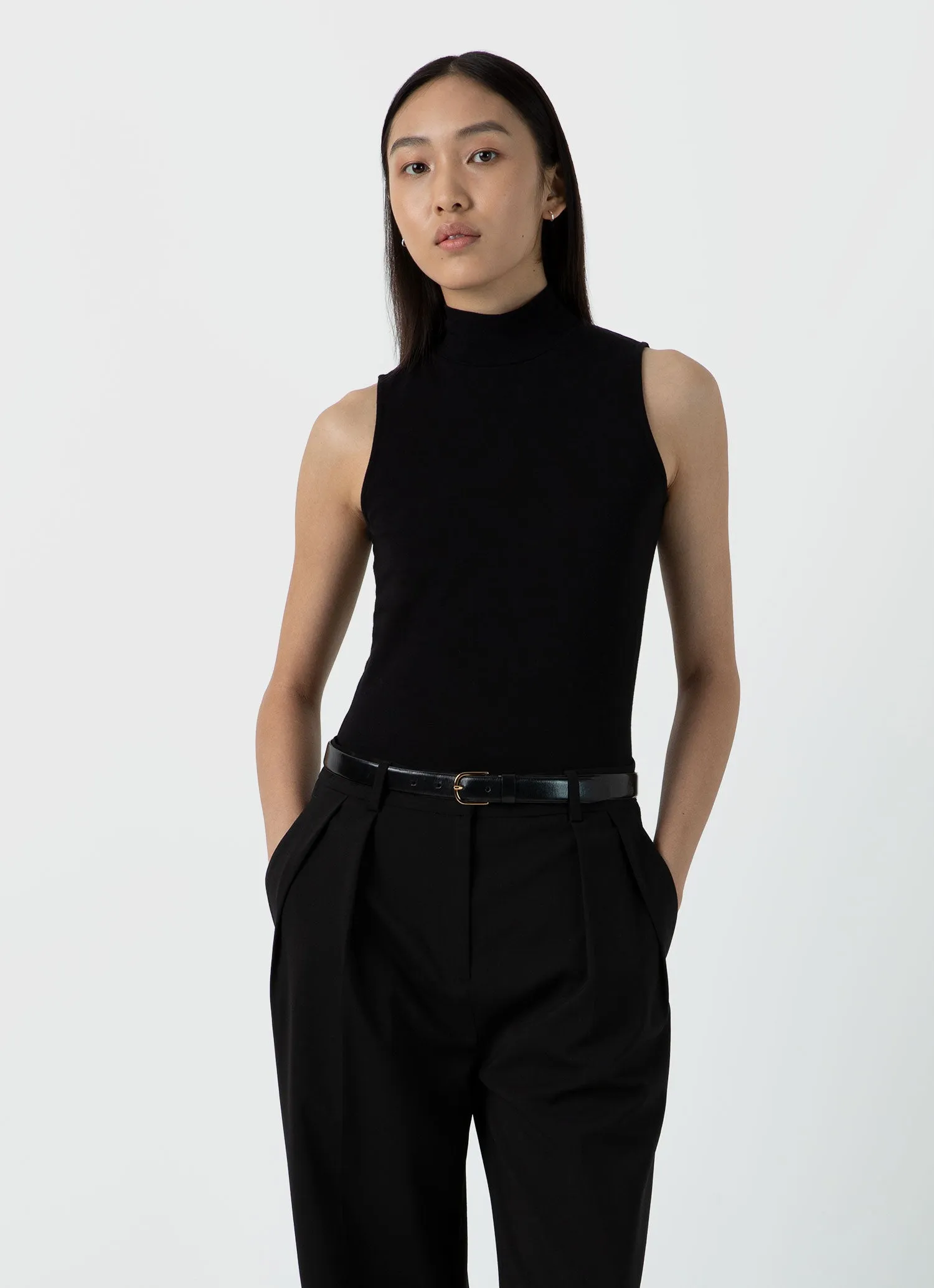 Women's Sleeveless High Neck Top in Black sold by Sunspel product image thumbnail 3