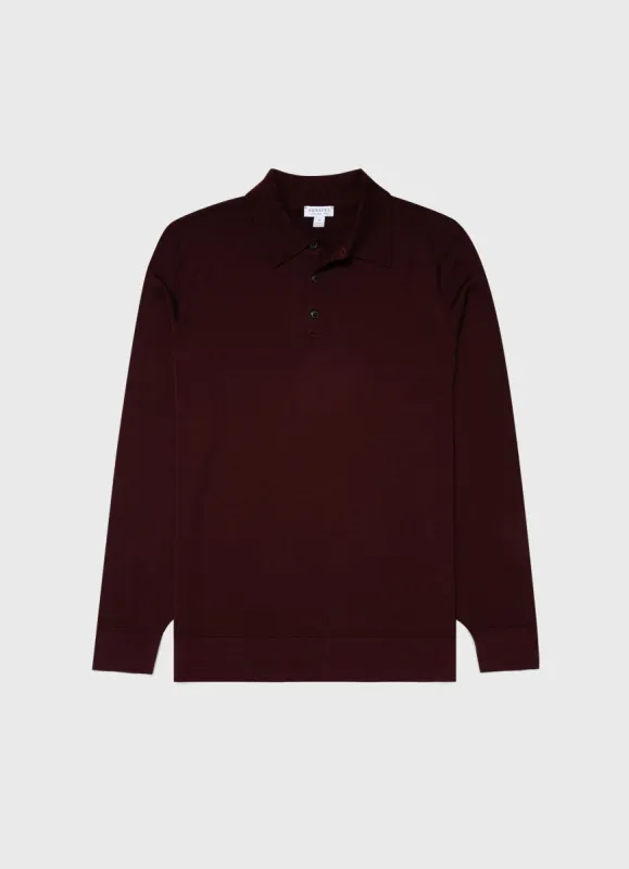 Men's Extra-Fine Merino Polo Shirt in Maroon sold by Sunspel