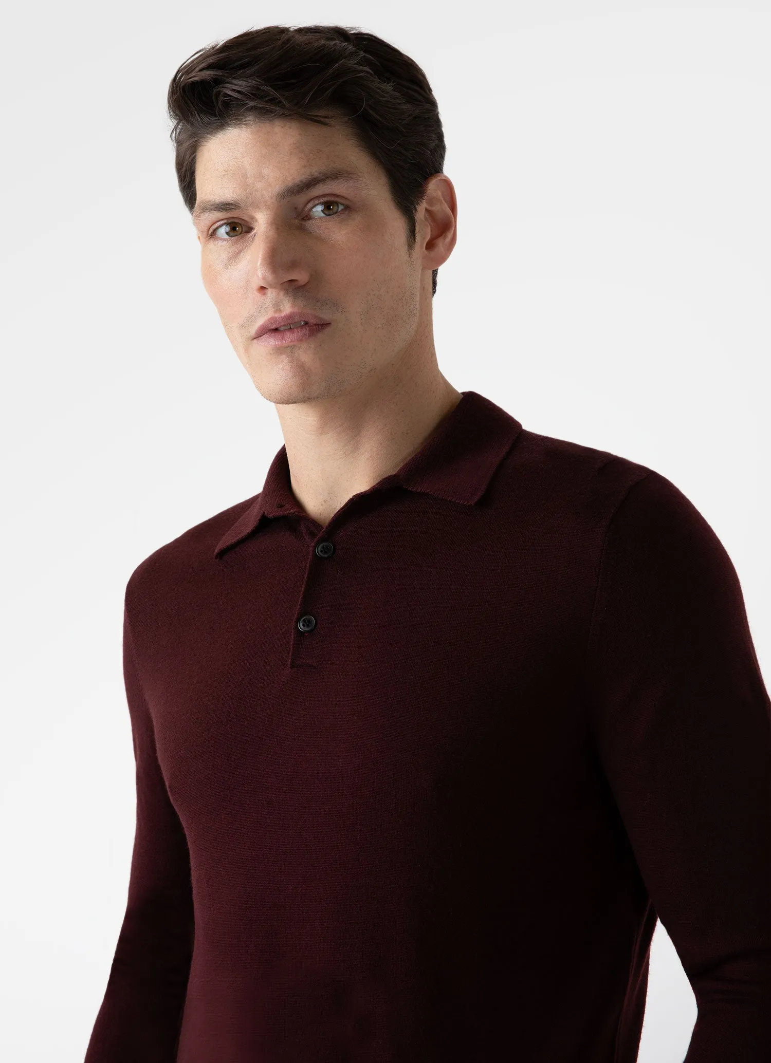Men's Extra-Fine Merino Polo Shirt in Maroon sold by Sunspel product image thumbnail 5