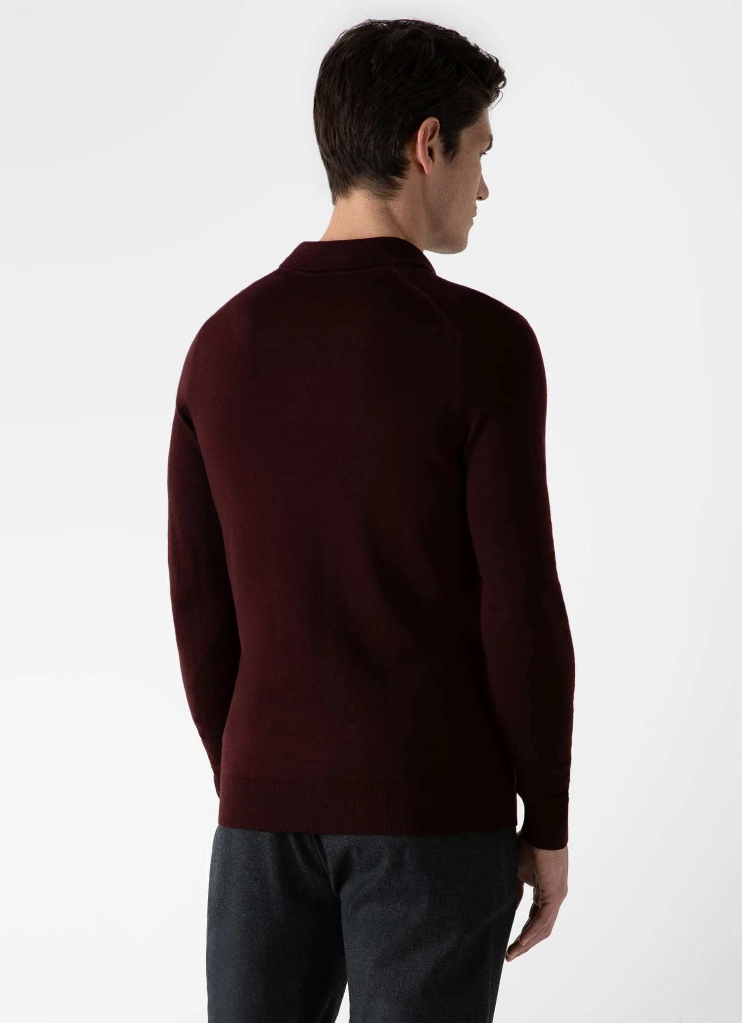 Men's Extra-Fine Merino Polo Shirt in Maroon sold by Sunspel product image thumbnail 4