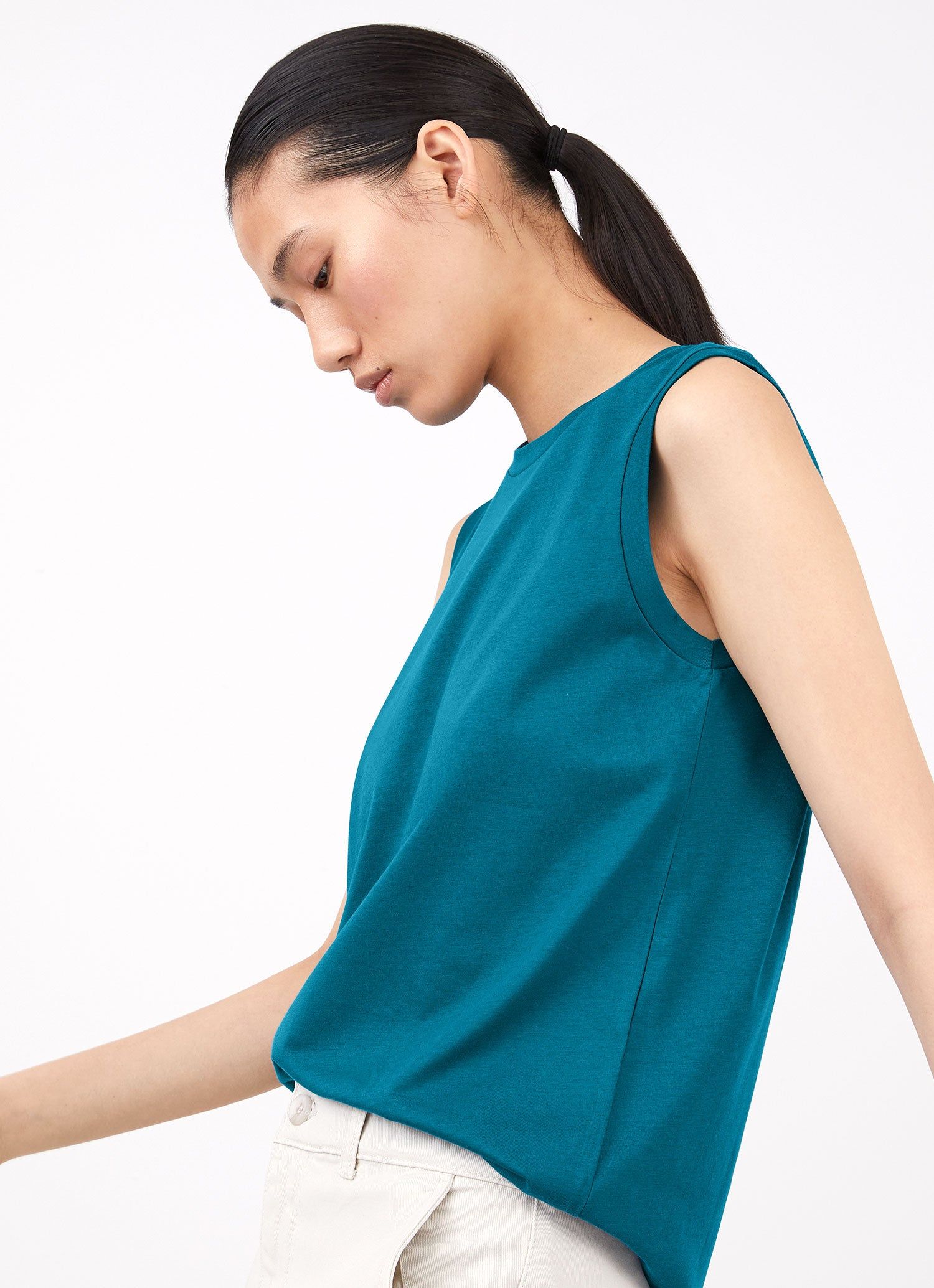 Women's Boy Fit Tank in Lagoon Blue sold by Sunspel product image thumbnail 2