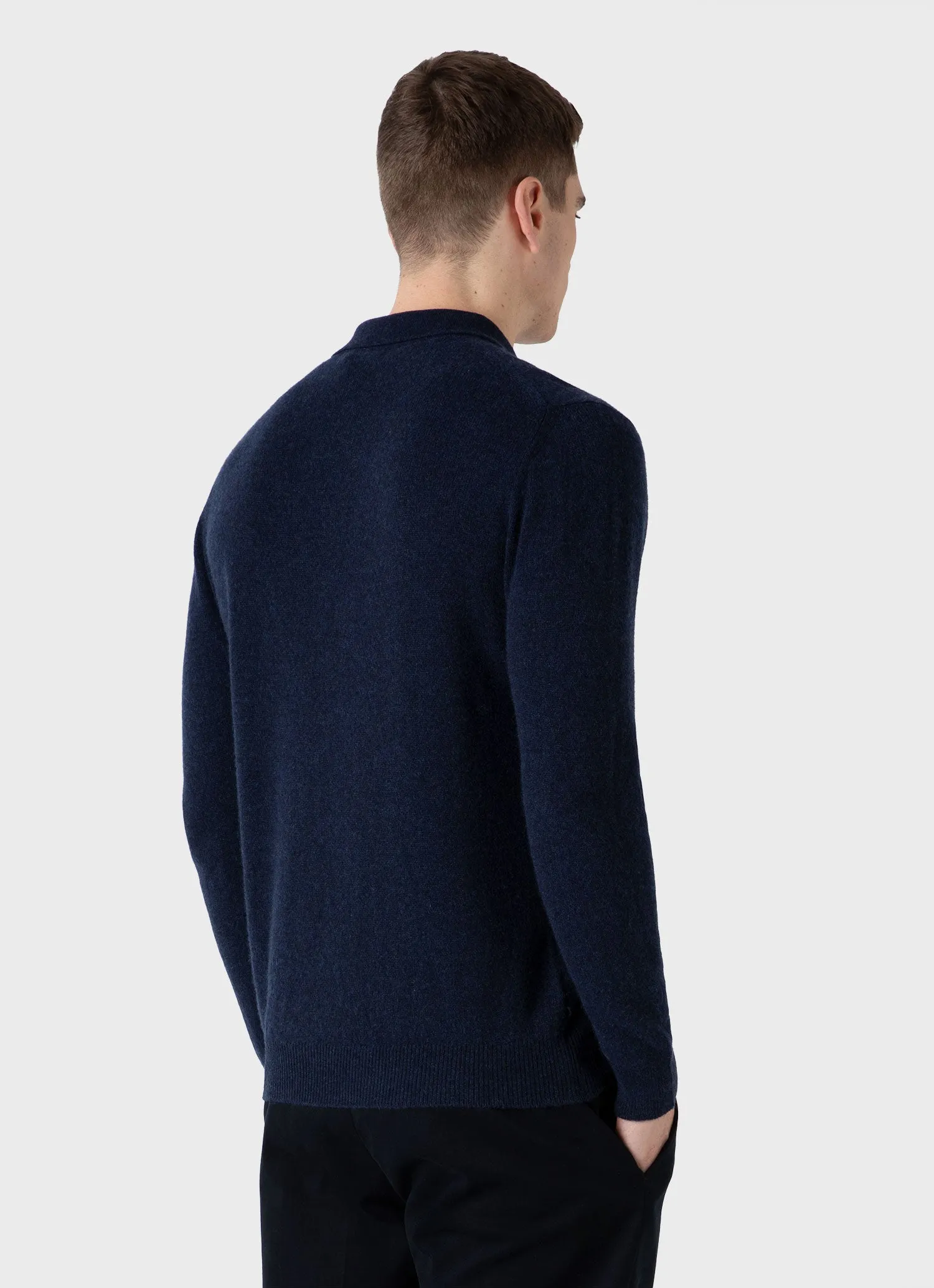 Men's Cashmere Polo Shirt in Navy Melange sold by Sunspel product image thumbnail 5