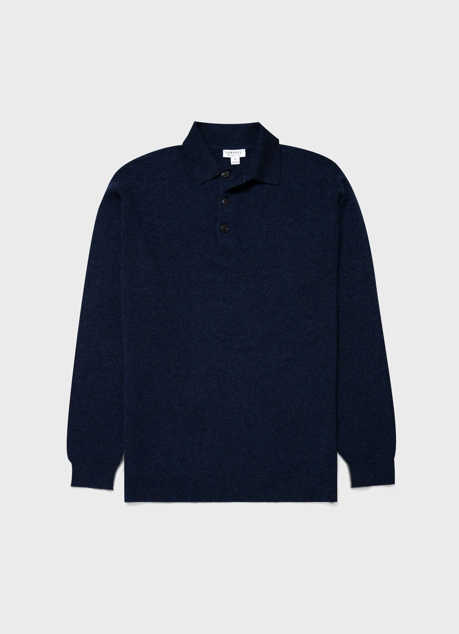 Men's Cashmere Polo Shirt in Navy Melange sold by Sunspel