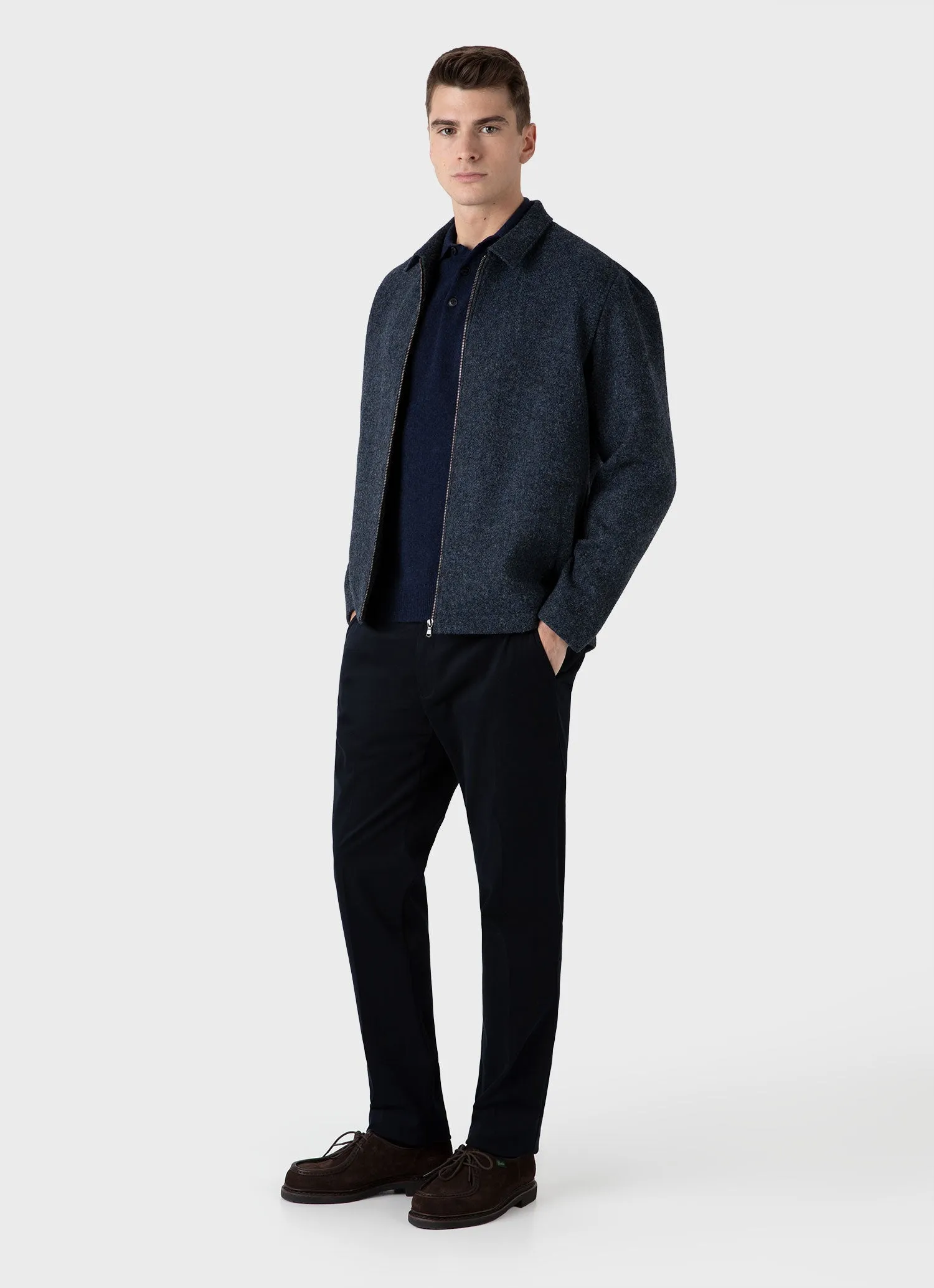 Men's Cashmere Polo Shirt in Navy Melange sold by Sunspel product image thumbnail 3