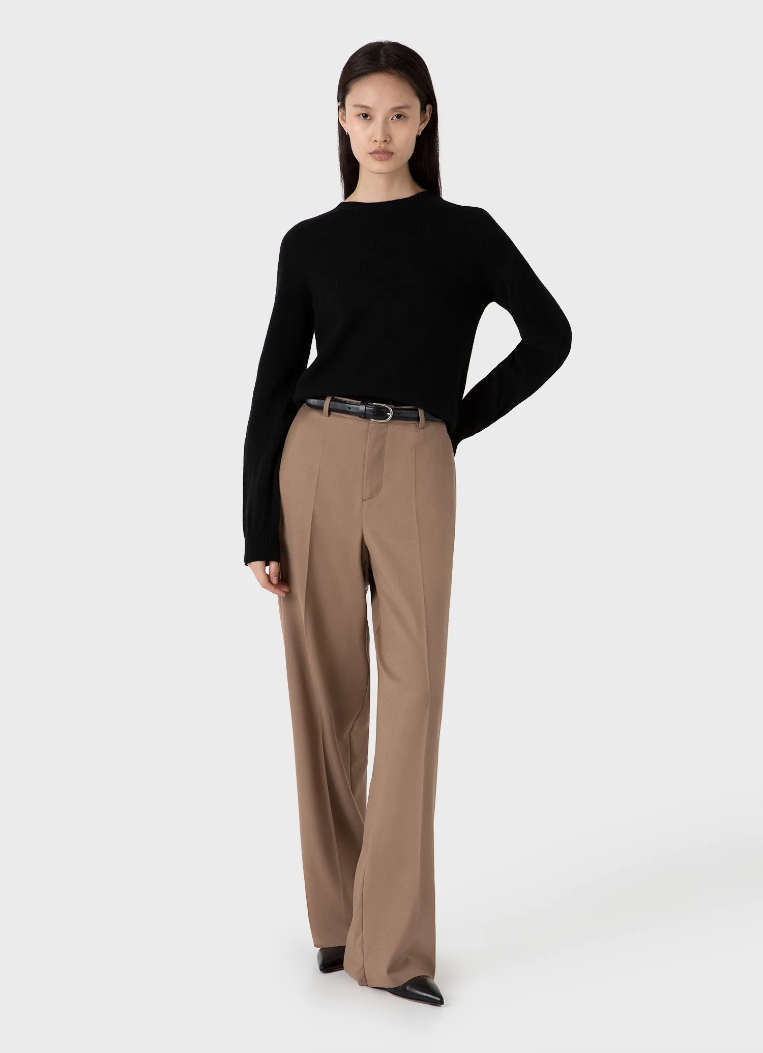 Women's Wool Flannel Trouser in Light Camel sold by Sunspel