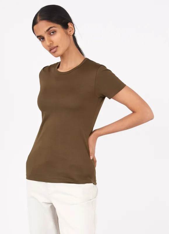 Women's Classic T-shirt in Dark Moss sold by Sunspel