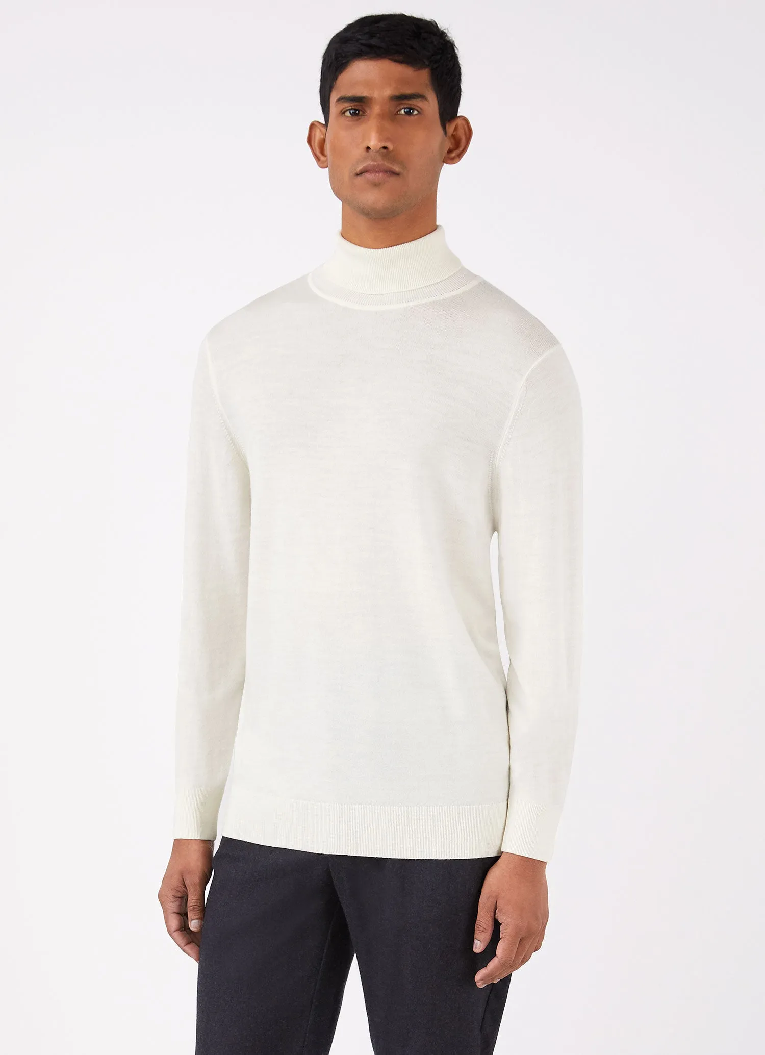 Men's Extra-Fine Merino Roll Neck in Archive White sold by Sunspel product image thumbnail 2