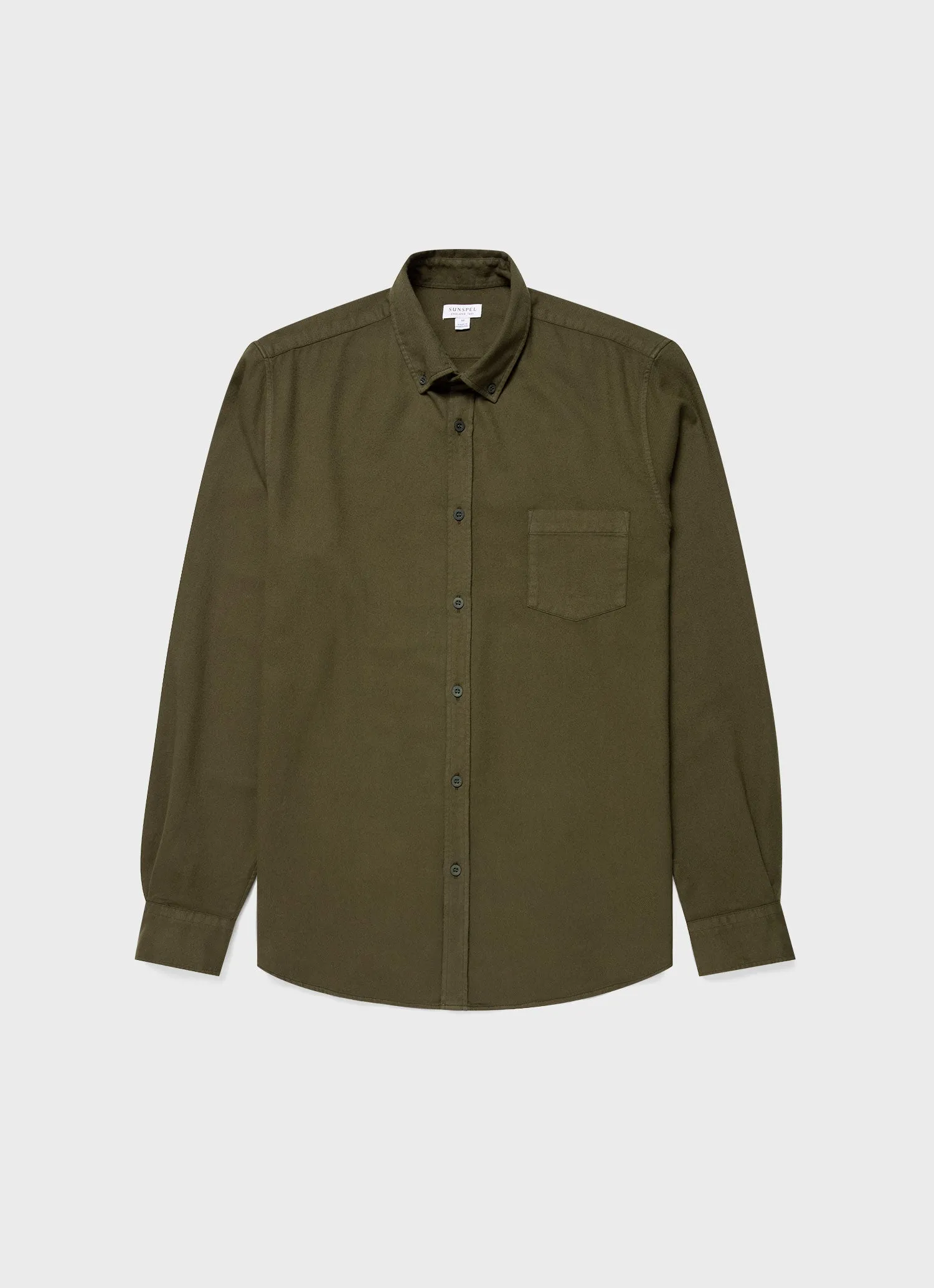 Men's Button Down Flannel Shirt in Dark Olive sold by Sunspel