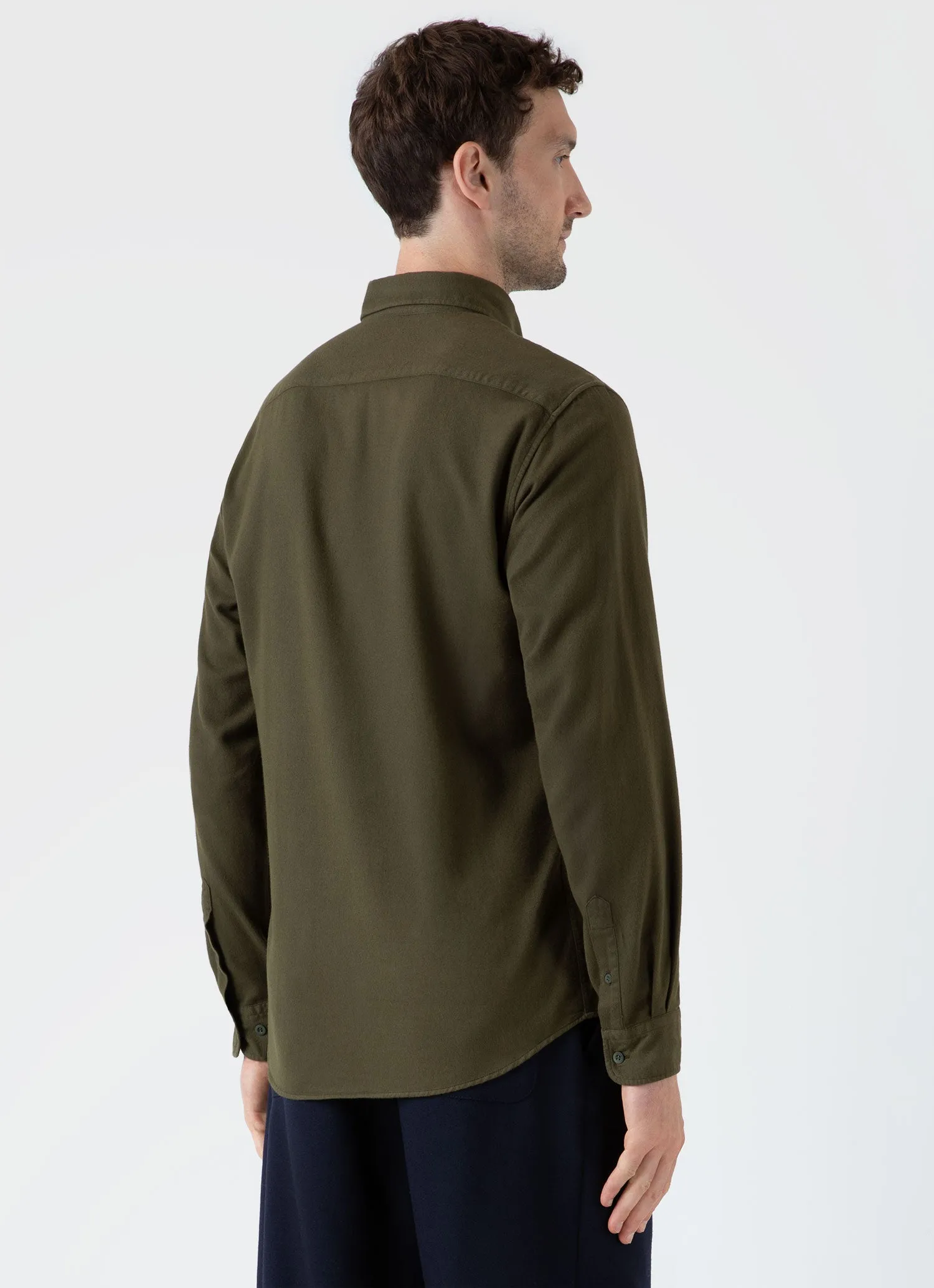 Men's Button Down Flannel Shirt in Dark Olive sold by Sunspel product image thumbnail 5
