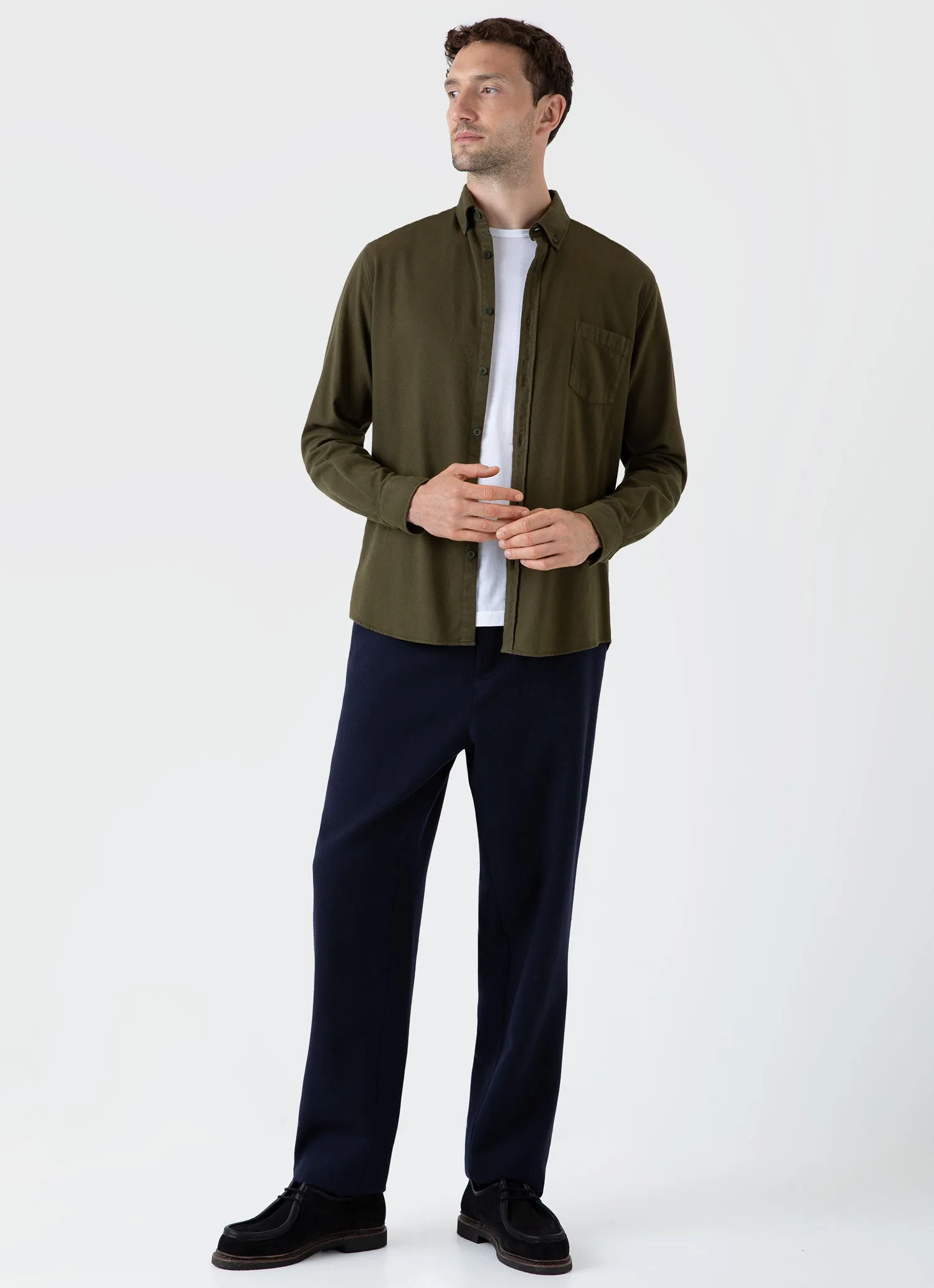 Men's Button Down Flannel Shirt in Dark Olive sold by Sunspel product image thumbnail 3