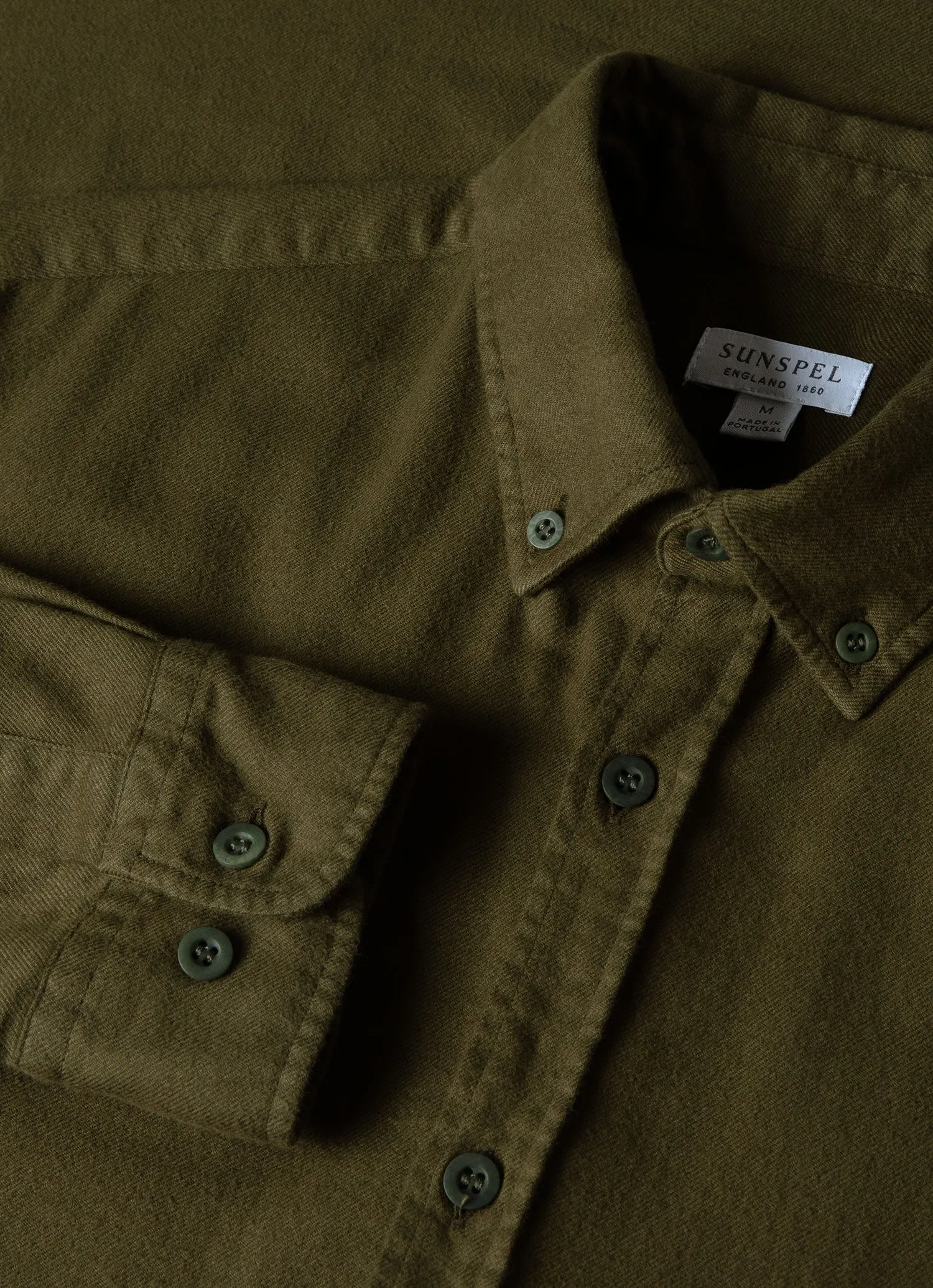 Men's Button Down Flannel Shirt in Dark Olive sold by Sunspel product image thumbnail 4
