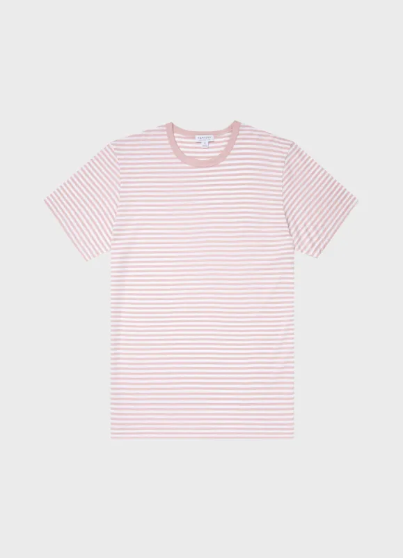Men's Classic T-shirt in Shell Pink/White English Stripe sold by Sunspel