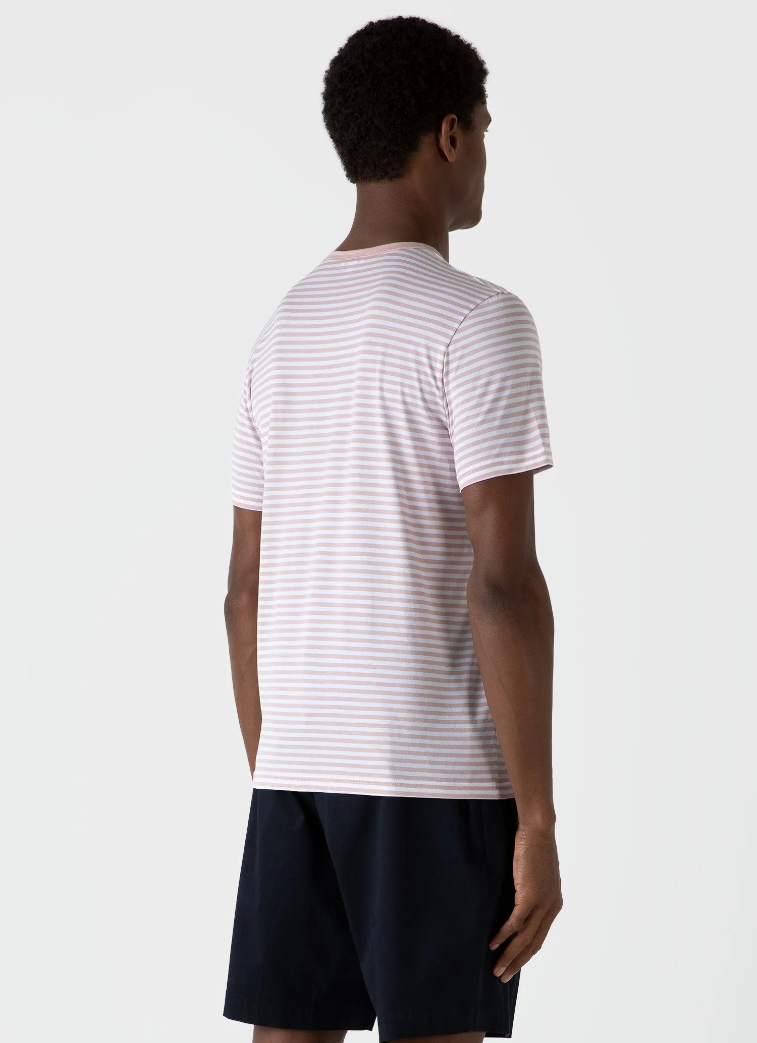 Men's Classic T-shirt in Shell Pink/White English Stripe sold by Sunspel product image thumbnail 4