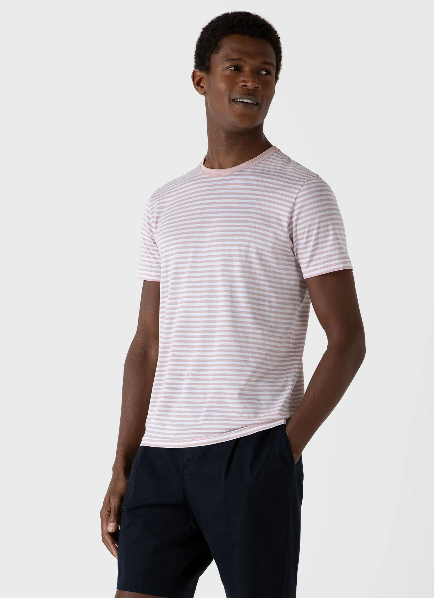 Men's Classic T-shirt in Shell Pink/White English Stripe sold by Sunspel product image thumbnail 2