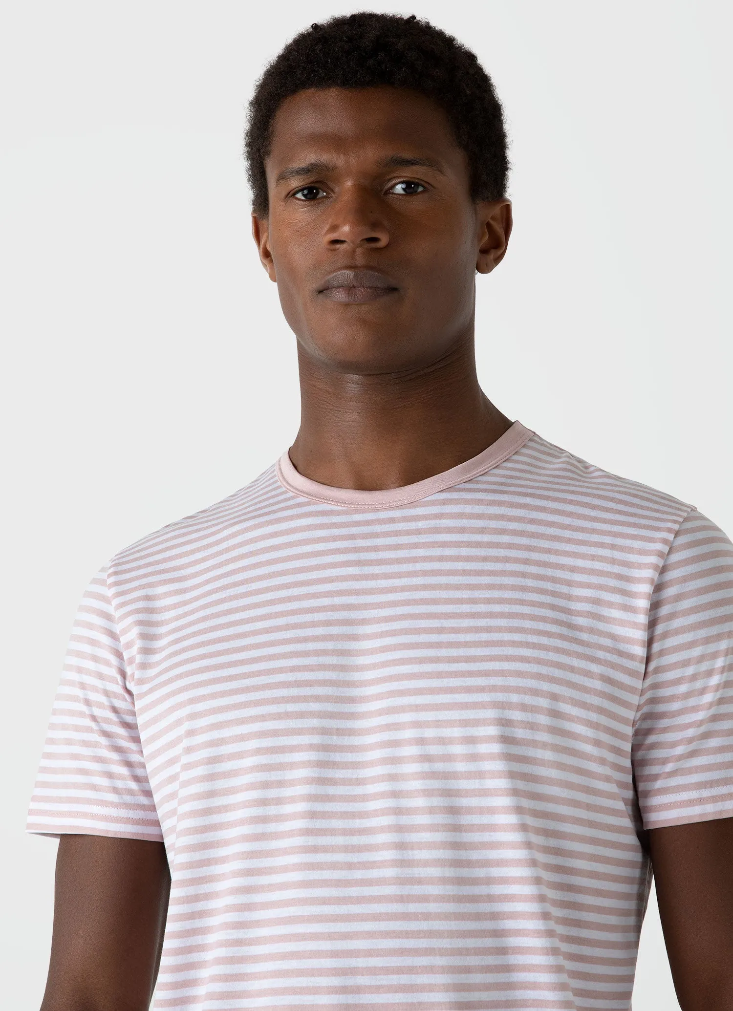 Men's Classic T-shirt in Shell Pink/White English Stripe sold by Sunspel product image thumbnail 5